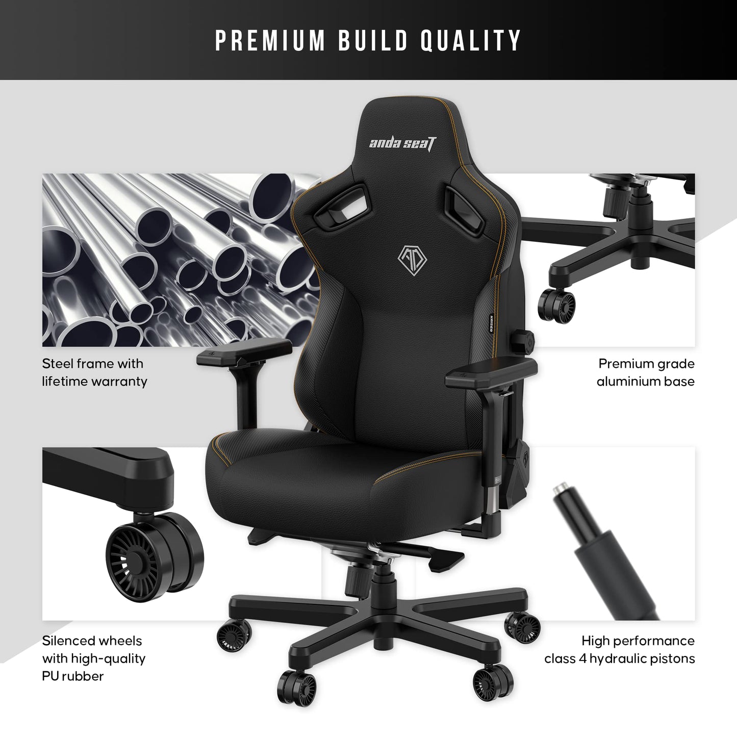 Anda Seat Kaiser 3 Large Gaming Chair for Adults - Ergonomic Black PVC Leather Gaming Seat with Lumbar Support, Comfortable Office Chair with Neck Support - Heavy Duty Wide Computer Seat