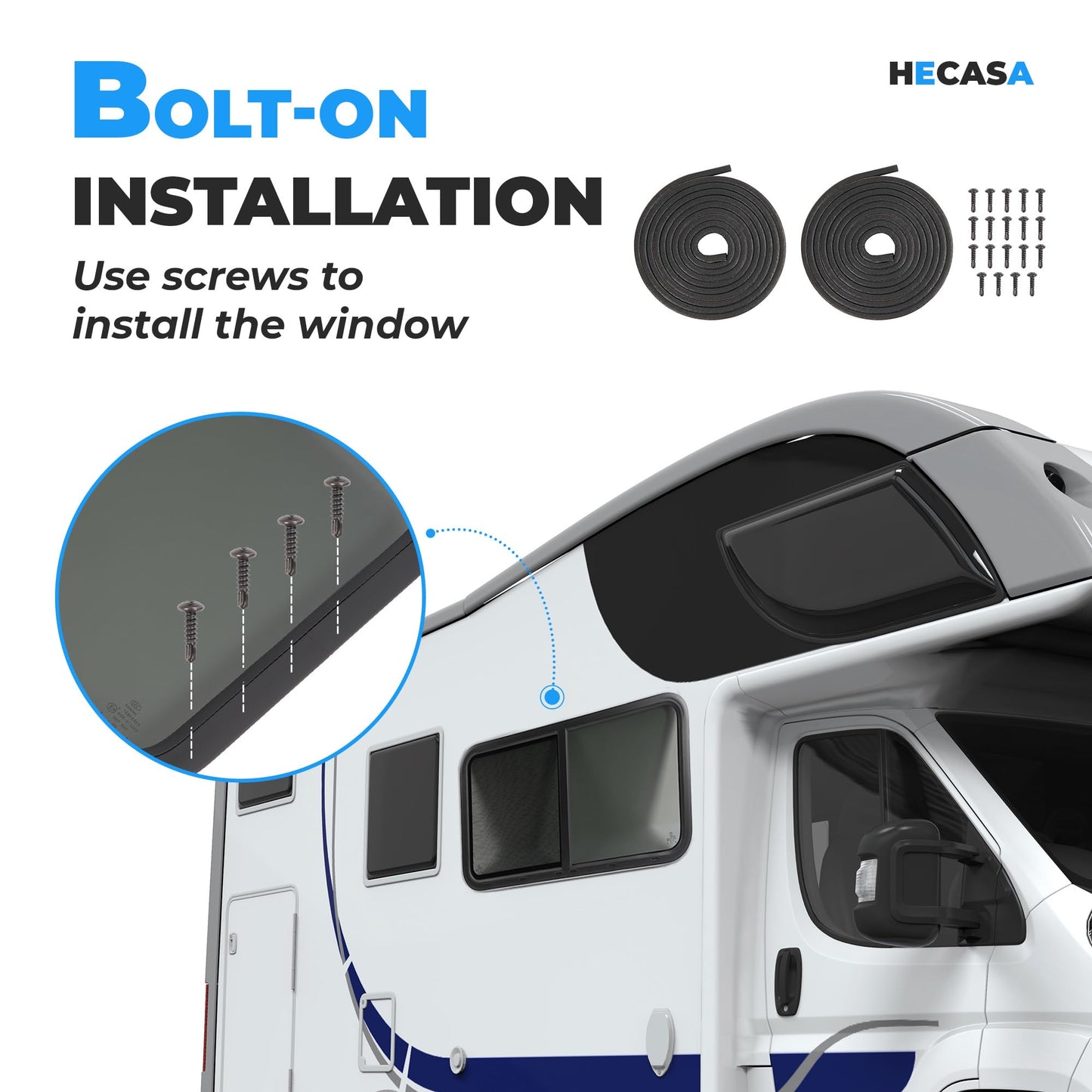 HECASA RV Window Teardrop Horizontal Sliding 42inW x 22inH, Tempered Glass, Powder Coated Black, Model MO-5414, 1PC