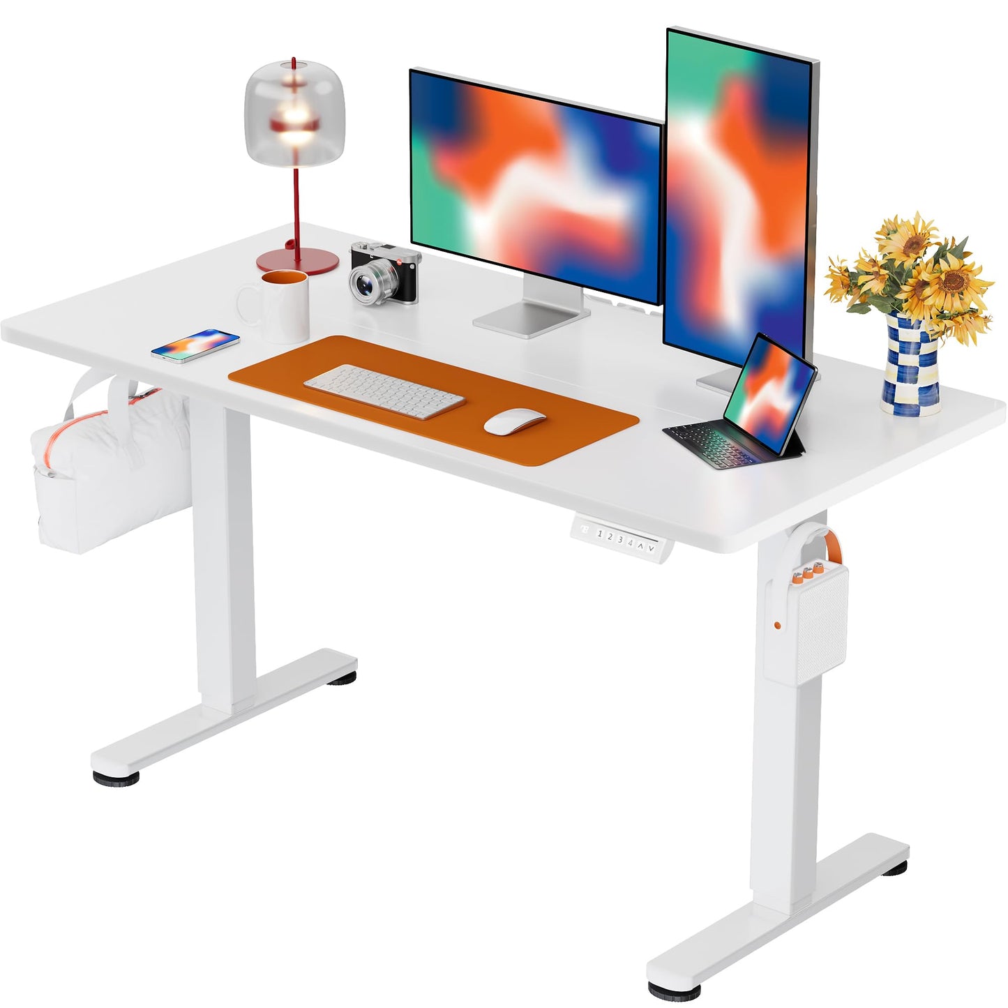 ErGear Height Adjustable Electric Standing Desk, 48 x 24 Inches Sit Stand up Desk, Memory Computer Home Office Desk, White