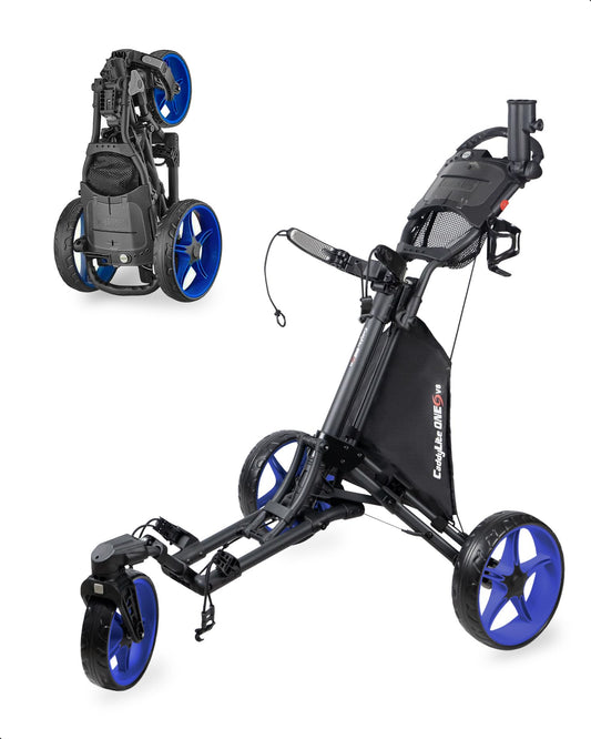 Caddytek CaddyLite One Swivel V8 Golf Push Cart - 3 Wheel Lightweight Folding Trolley with 360° Swivel Front Wheel, Cooler Basket, Umbrella and Drink Holder, Adjustable Handle