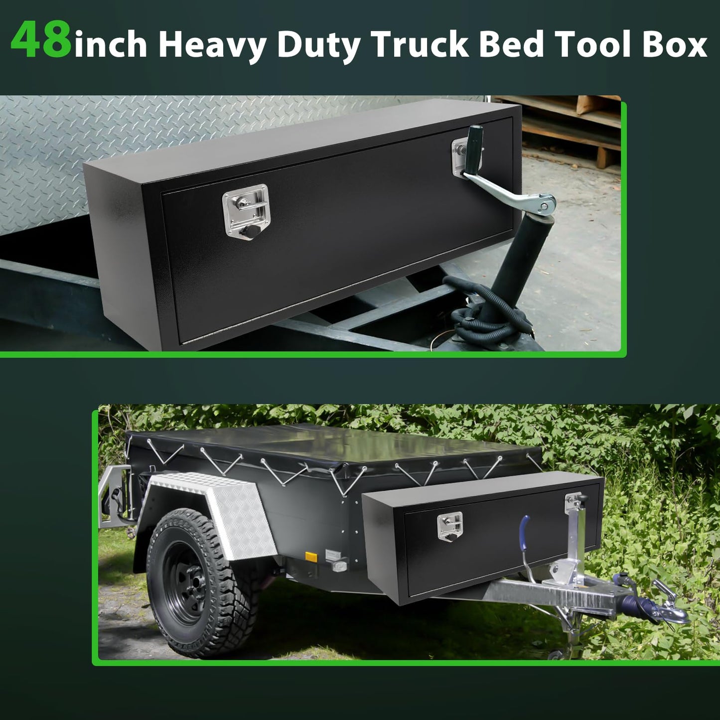 SCITOO 48" Iron Truck Bed Tool Box,Heavy Duty Crossover Storage for Most Full Size Pickups,Lockable Weatherproof Chest,Fits 48"WX16"DX16"H Truck Beds,Easy Access to Load and Unload