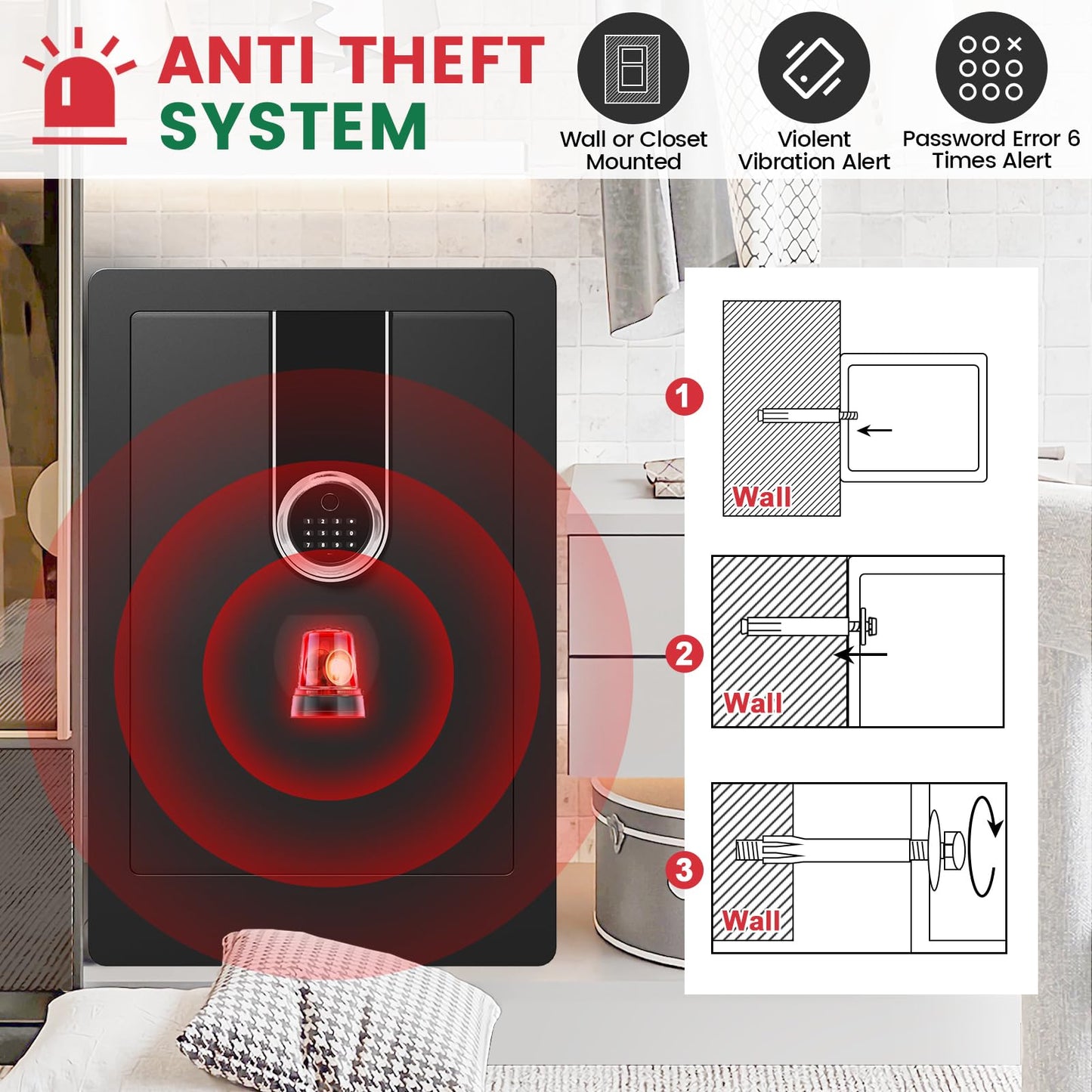 5.5 Cuft Biometric Fireproof Safe For Home, Heavy Duty Safe Box Fireproof Waterproof, Large Document Safety With Keypad and Dual alarms, Digital Security Safety Box for Money Jewelry