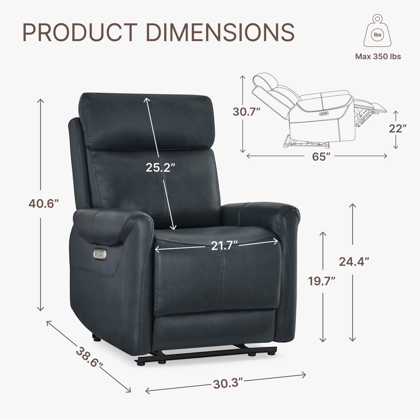 KISLOT Leather Recliner Chair for Adults Wall Hugger RV Recliner with USB Charging Ports Electric Power Reclining Sofa for Living Room Home Theater Seating Bedroom