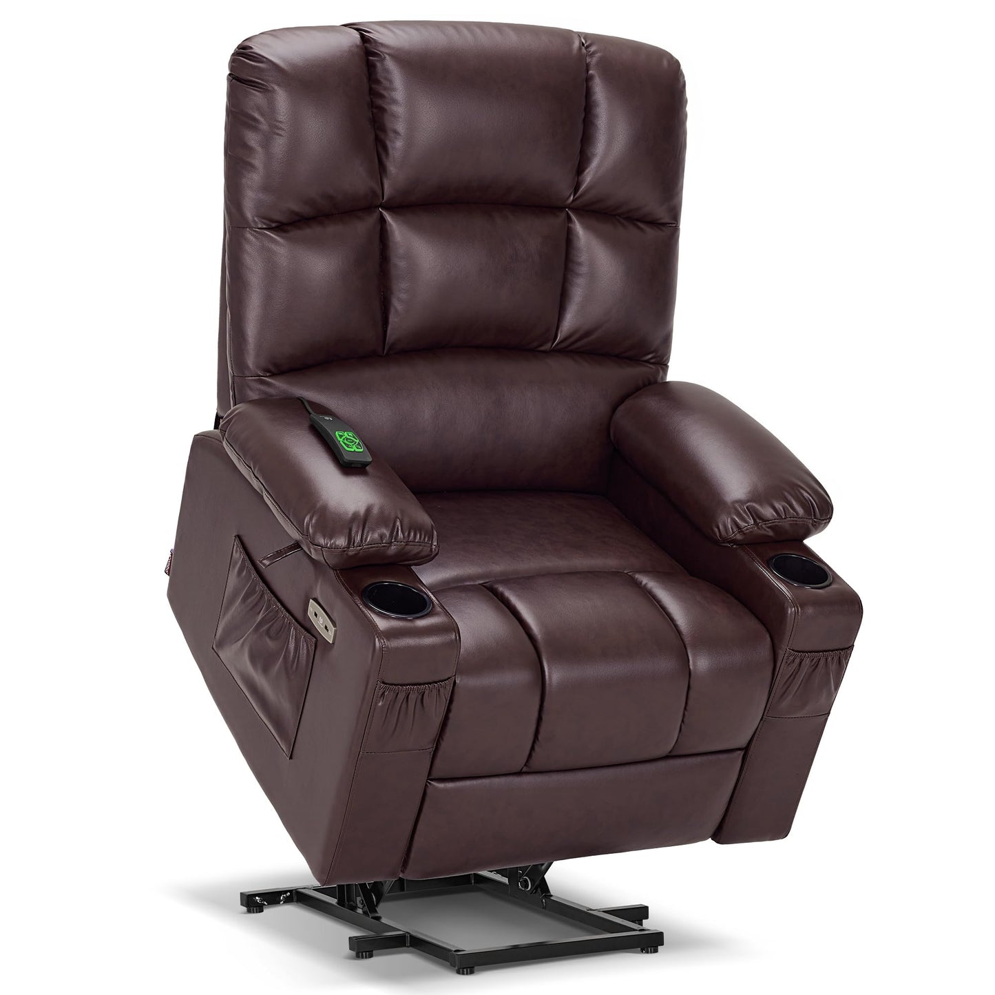 MCombo Dual Motor Power Lift Recliner Chair for Elderly, Massage and Heat, Lay Flat, Zero Gravity, Home Button, USB Port, Faux Leather 7680 (Dark Brown, Large)