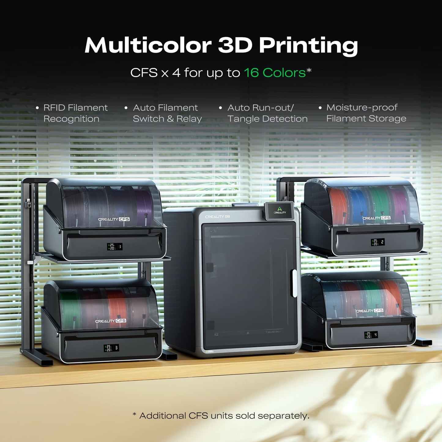 Creality K2 Combo (A) 3D Printer, Multicolor Printing with CFS, 600mm/s Printing Speed, 95% Pre-Assemble, Smart Al Camera & Auto Leveling, Next-Gen Direct Drive Extruder, Build Volume 260*260*260mm