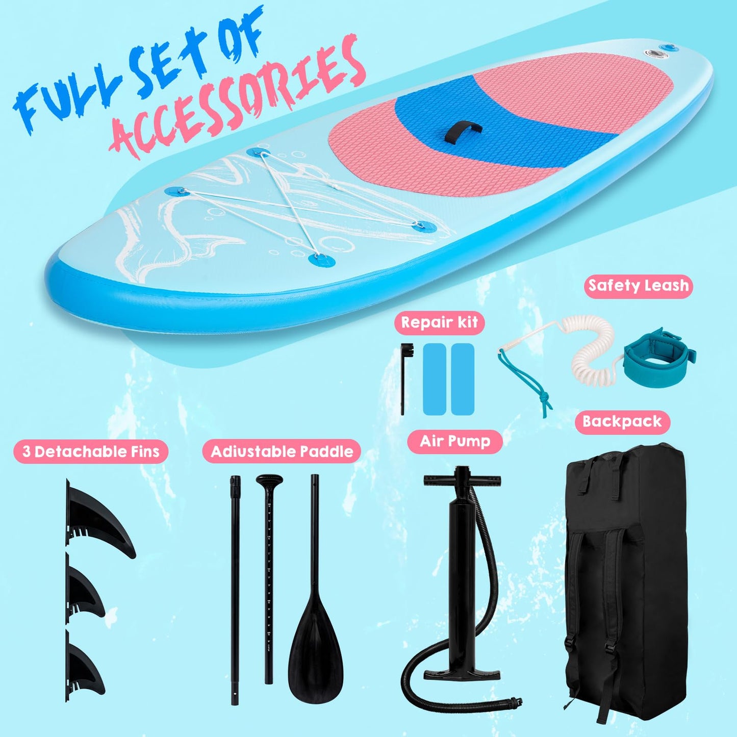 DAKUWAR Paddle Board 10'6''x33''x6'' Inflatable Stand Up Paddle Boards with SUP Accessories Ultra-Light Paddleboard Non-Slip Comfort Deck for Adults & Youth of All Skill Levels (Blue and Pink)
