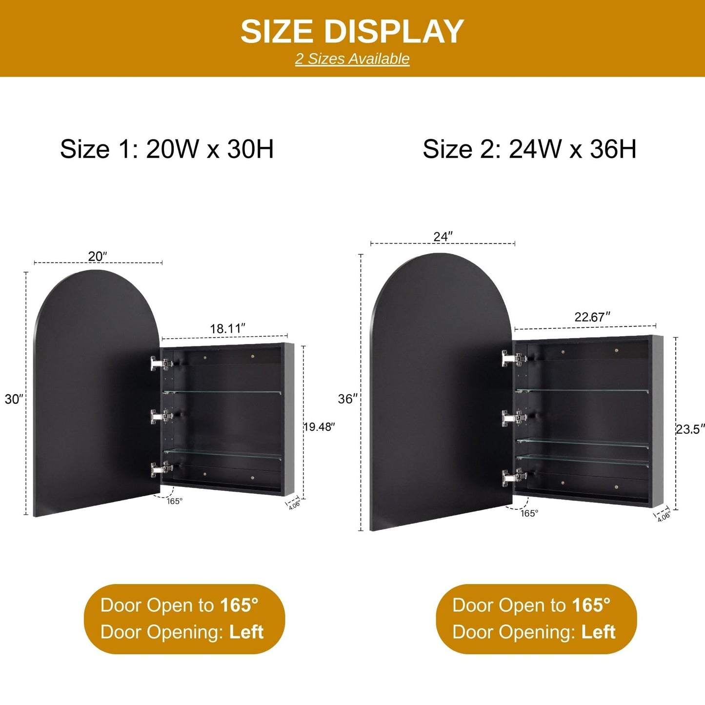 TEHOME 20 x 30'' Black Arched Bathroom Medicine Cabinet with Mirror Recessed and Surface Mounted Medicine Cabinet Mirror