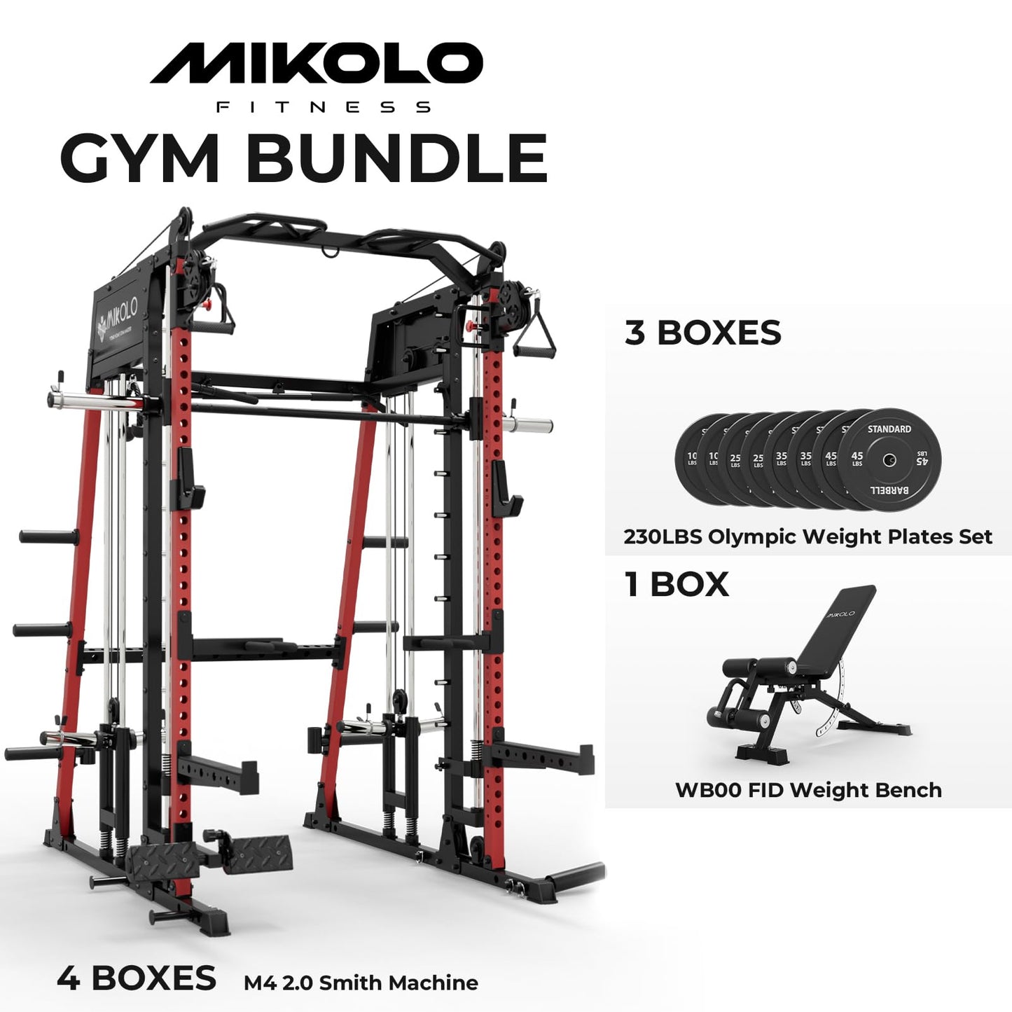 Mikolo Smith Machine, 2200lbs Squat Rack with LAT-Pull Down System & Cable Crossover Machine, Power Rack and Packages (RSL230HPHGP)