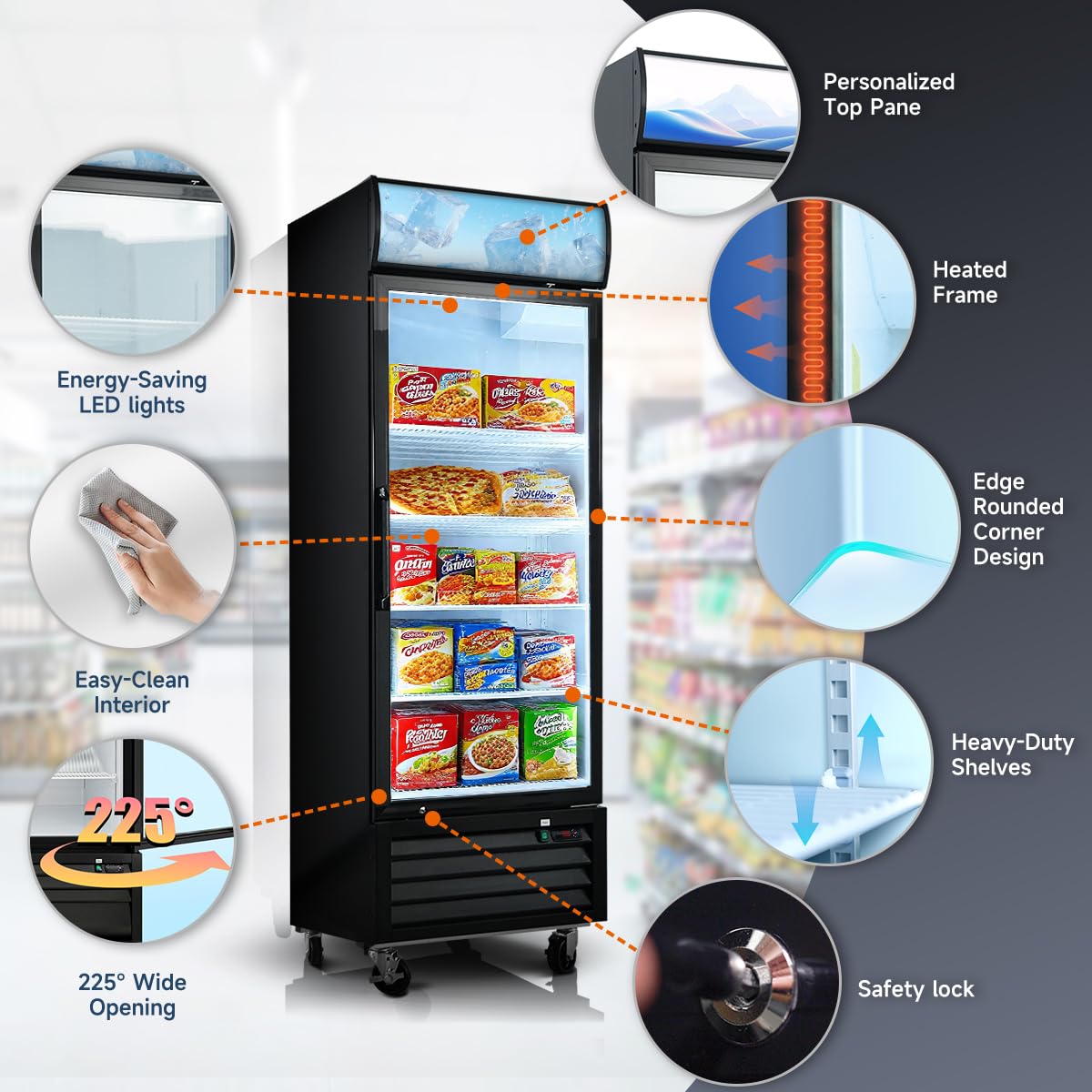 18 Cu.Ft Commercial Merchandiser Freezer,Commercial Display Freezer with Glass Door,Upright Freeze Storage w/Auto Defrost, ETL Certified, -8 to -1℉,for Supermarkets,Ice Cream,Black
