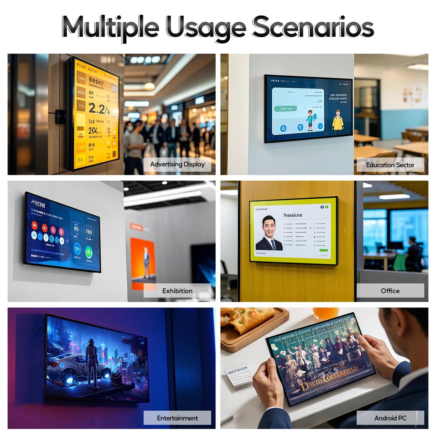 32" Capacitive Touchscreen Industrial Monitor, 500Nits High Brightness Digital Signage Display for Advertising, Reverse Control Laptop, Wireless Screen Mirroring, Built-in Speakers, USB, HDMI Ports