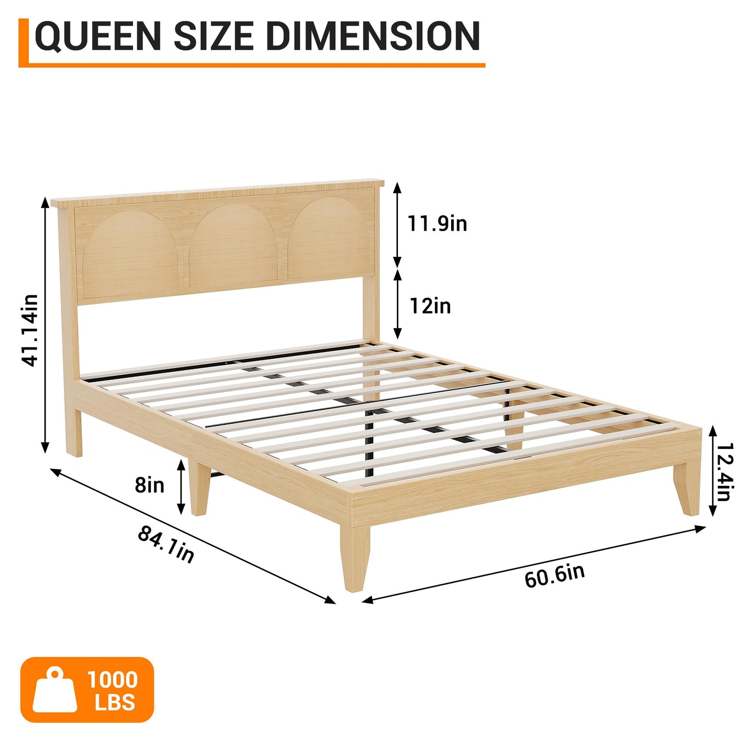 GarveeLife Rattan Bed Frame with Headboard, Wooden Platform Bed Frame Queen Size with Smart RGB LED Storage Headboard, Boho Wood Bed Frame No Box Spring Needed, Under Bed Storage, Easy Assembly