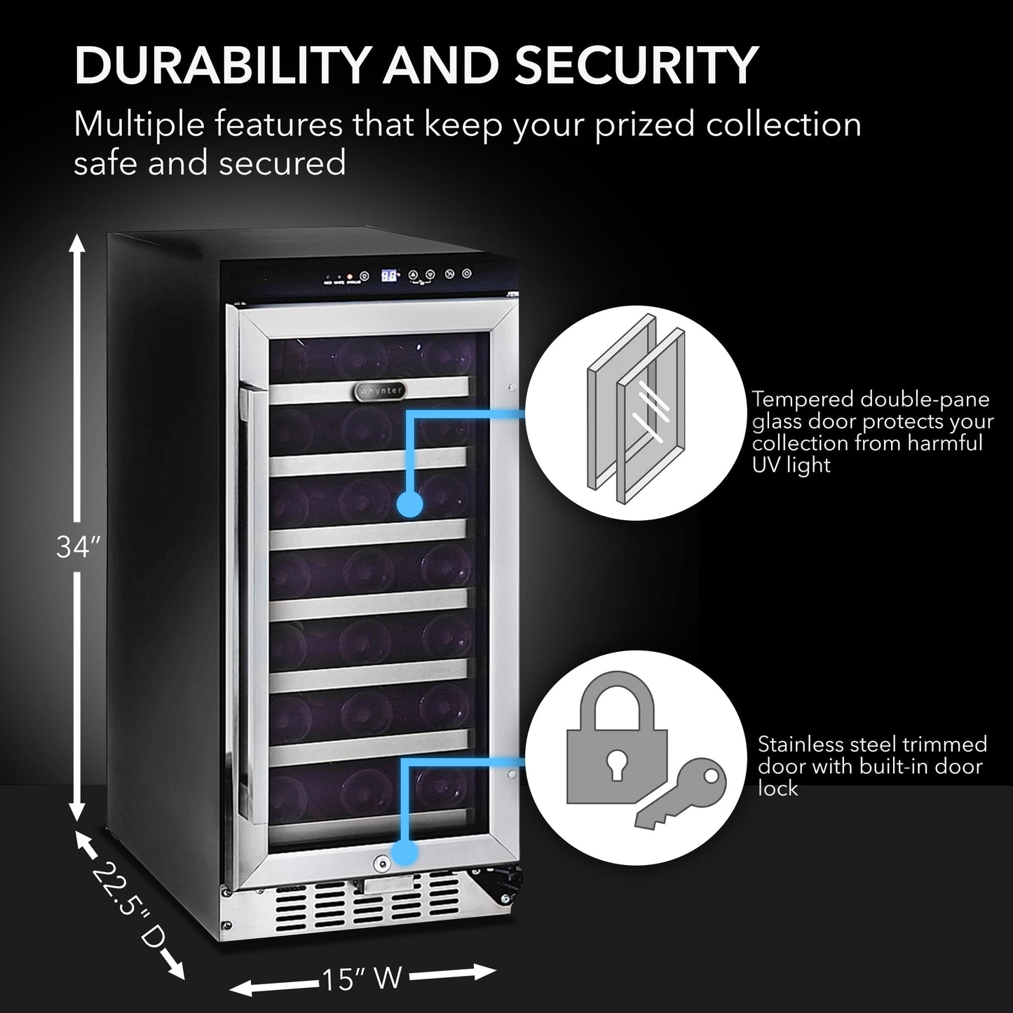 Whynter BWR-33SD 33 Bottle Built-In Wine Refrigerator, Multicolor