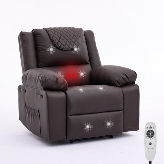 Adult Manual Recliner with Heating and Massage Functions (135° Front and Rear Adjustment) - Equipped with Side Storage Pockets and Remote Control, Suitable for Living Room and Bedroom(Coffee)