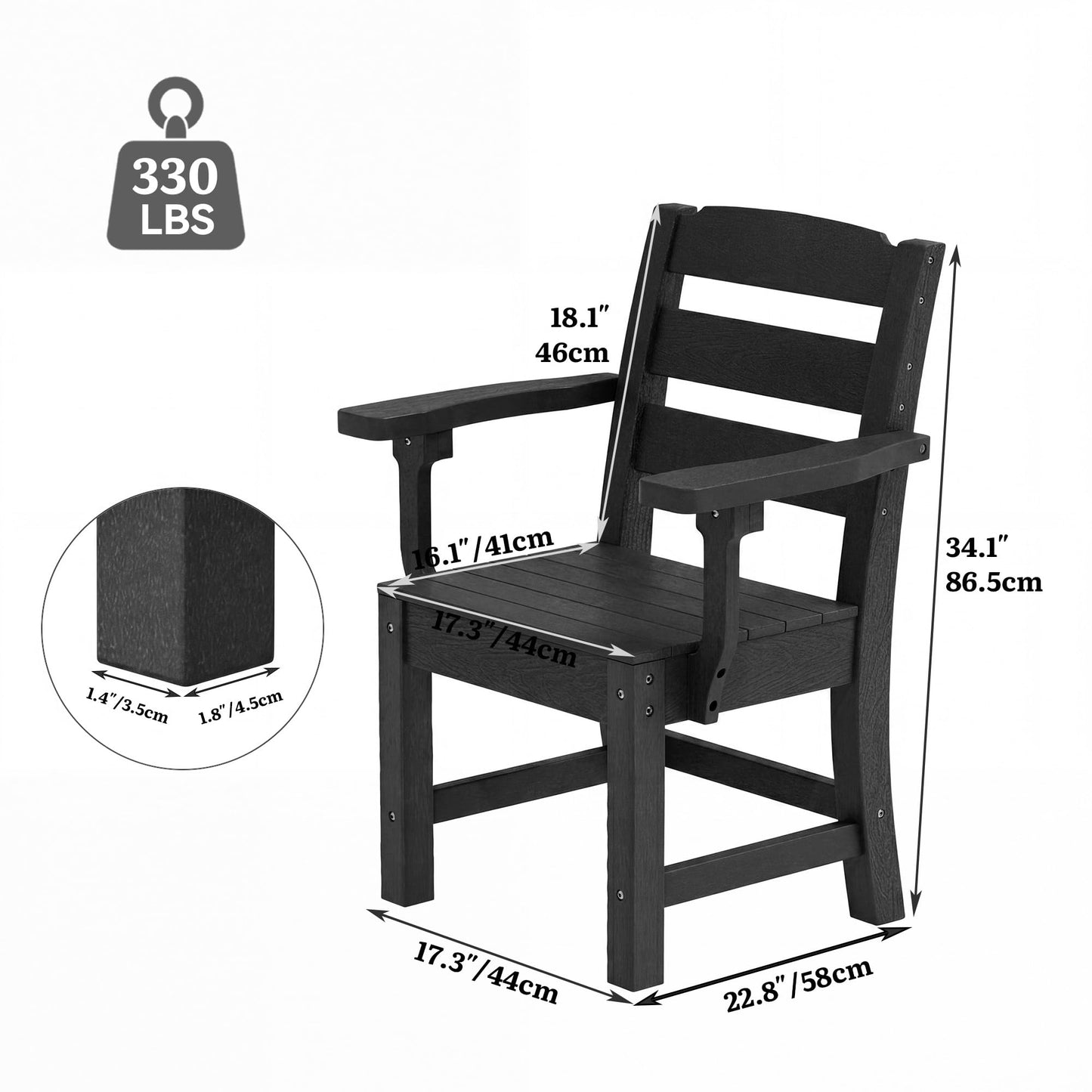 YITAHOME Wood-Grain Textured Resin Patio Dining Chairs, 330 LBS Capacity All-Weather Outdoor Chairs, Sturdy Wide Seat for Backyard, Garden, Terrace & Poolside, Black, 2 PCS