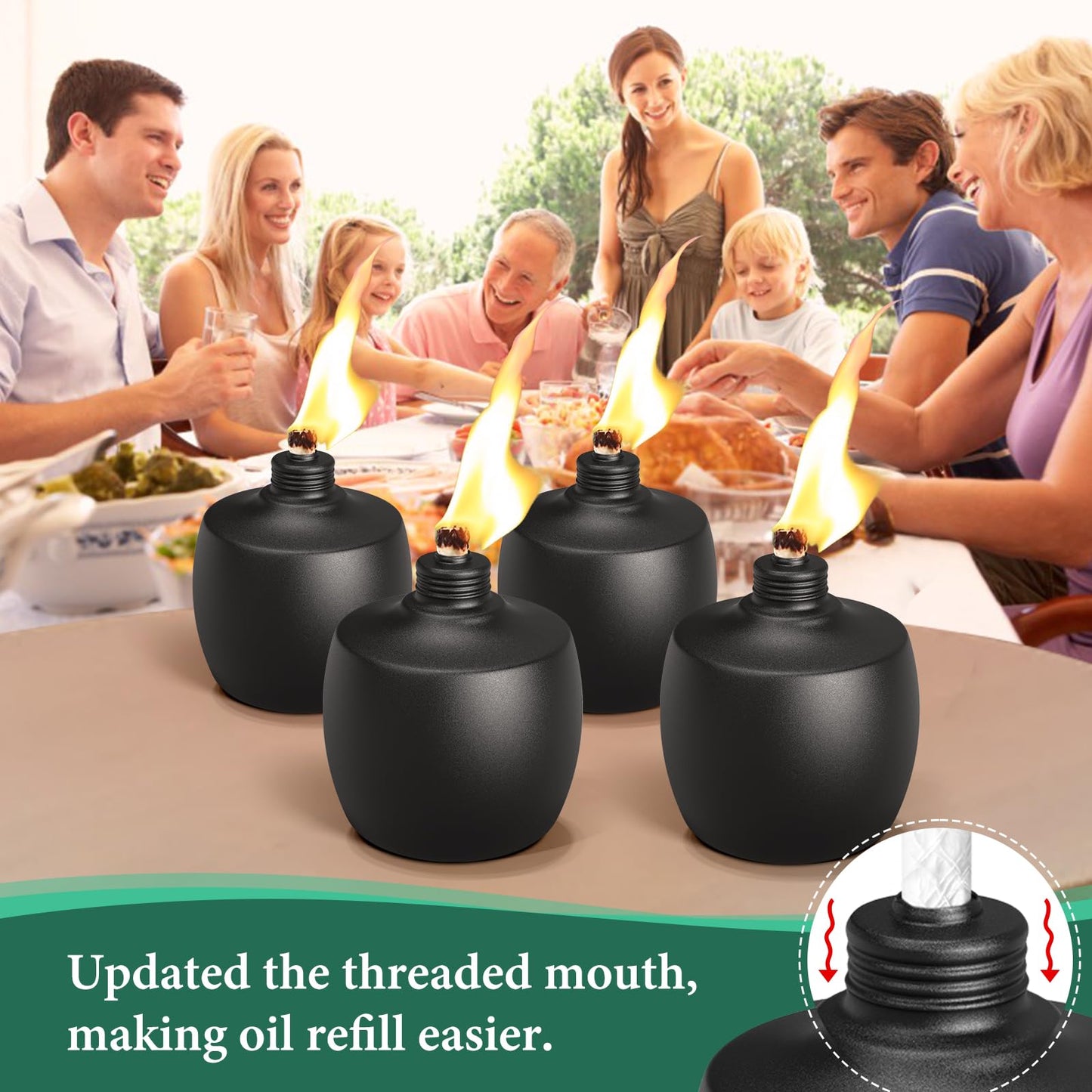 MQKIWAO 6-Pack Citronella Tabletop Torches, 21 oz Metal Oil Burner Candles, Black, for Outdoor Yard, Patio, Garden, Landscape