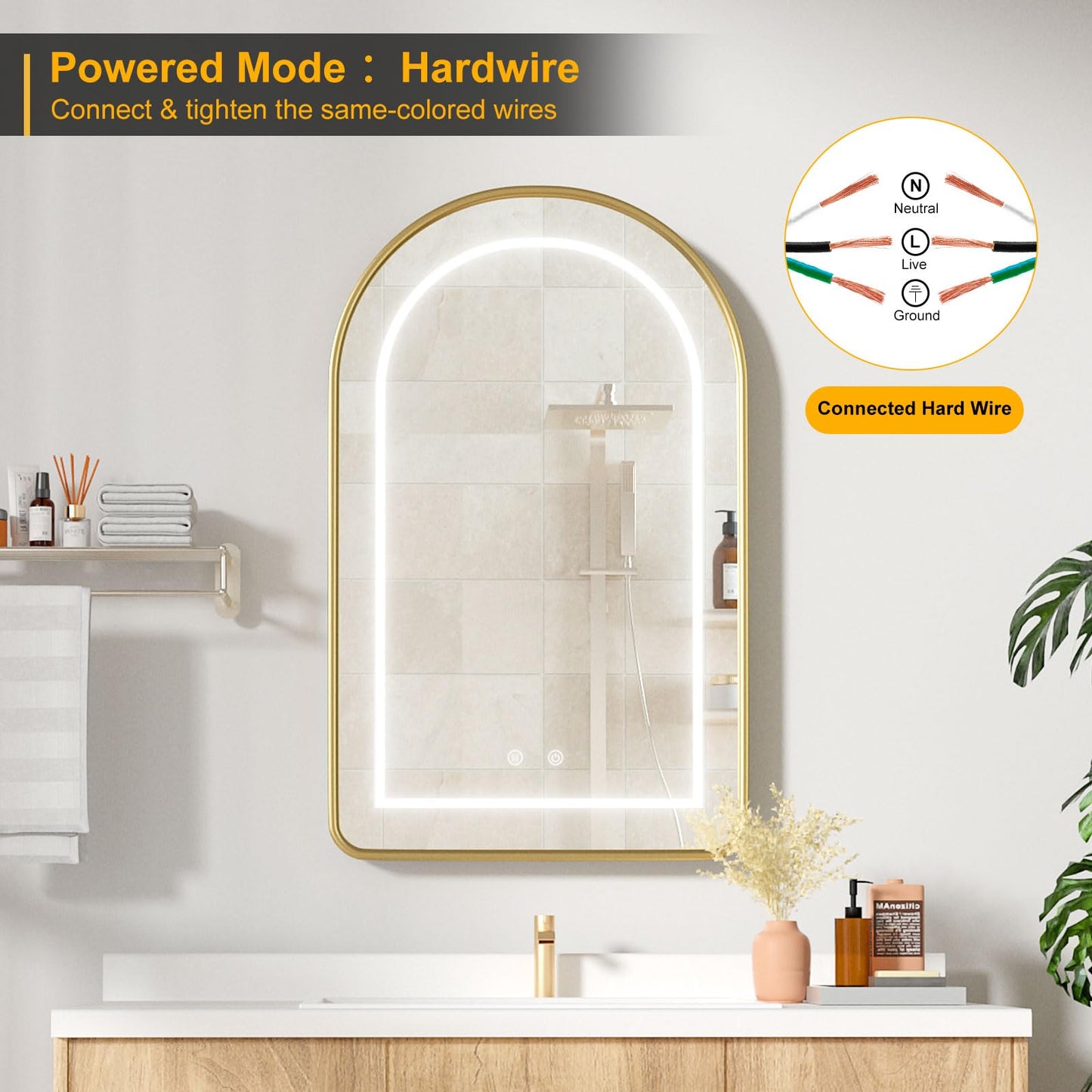 Mepplzian Lighted Arched Medicine Cabinet with LED Mirror - 20x31 Inch Recessed Bathroom Storage, Gold Arched Wall Mounted Mirror Cabinet, Arch Medicine Cabinet with Lights,Anti-Fog