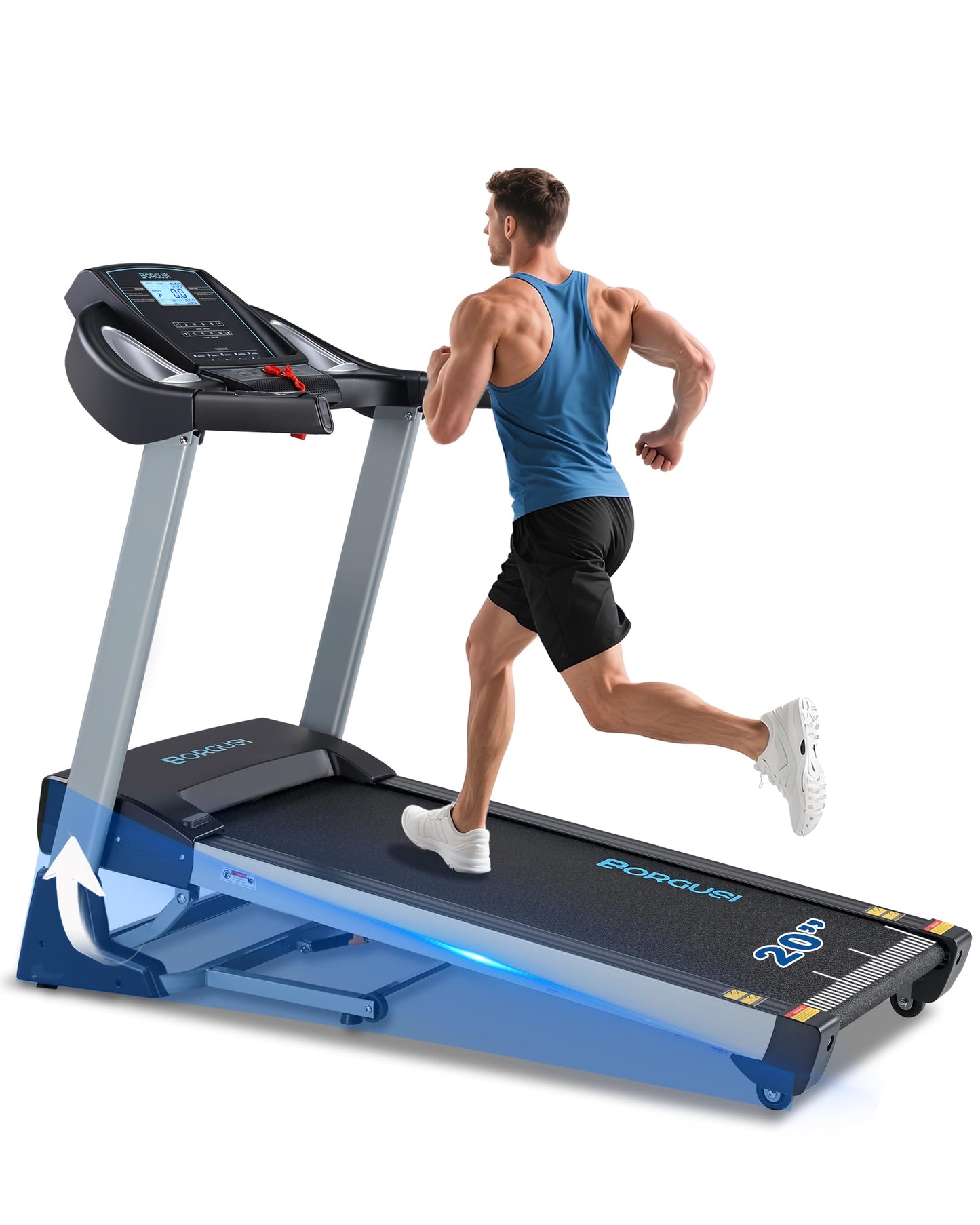 BORGUSI Treadmill with 15% Auto Incline - 350 LBS Capacity, 3.5HP Electric Folding Treadmill Up to 10MPH Speed, Running Machine with 20" Wide Tread Belt & LCD Display for Home Use