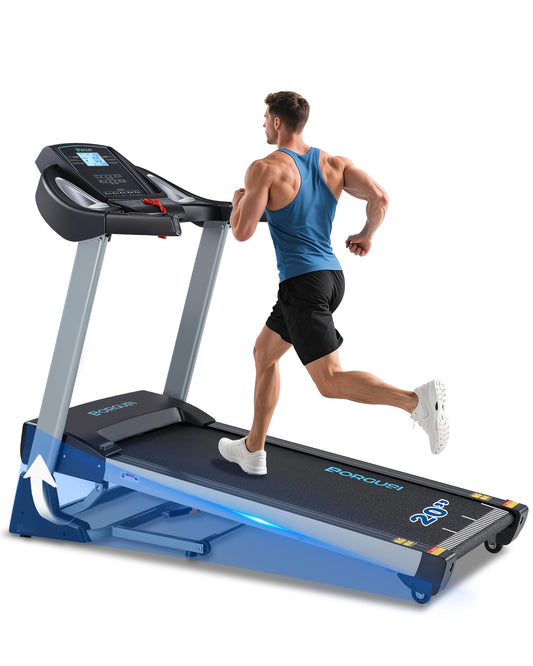 BORGUSI Treadmill with 15% Auto Incline - 350 LBS Capacity, 3.5HP Electric Folding Treadmill Up to 10MPH Speed, Running Machine with 20" Wide Tread Belt & LCD Display for Home Use