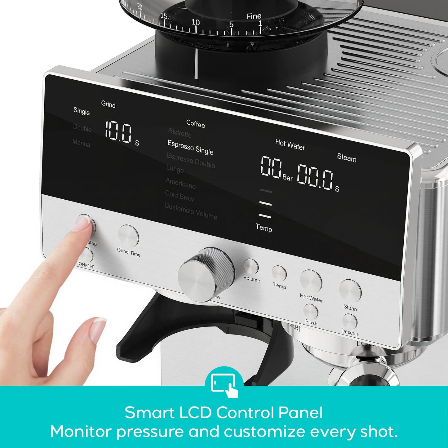 CASABREWS MARENZA Semi-Auto Espresso Coffee Machine with Built-in Grinder, Professional Coffee Maker with Milk Frother Steam Wand, Barista-Quality Cappuccino Latte Machine with LCD Display