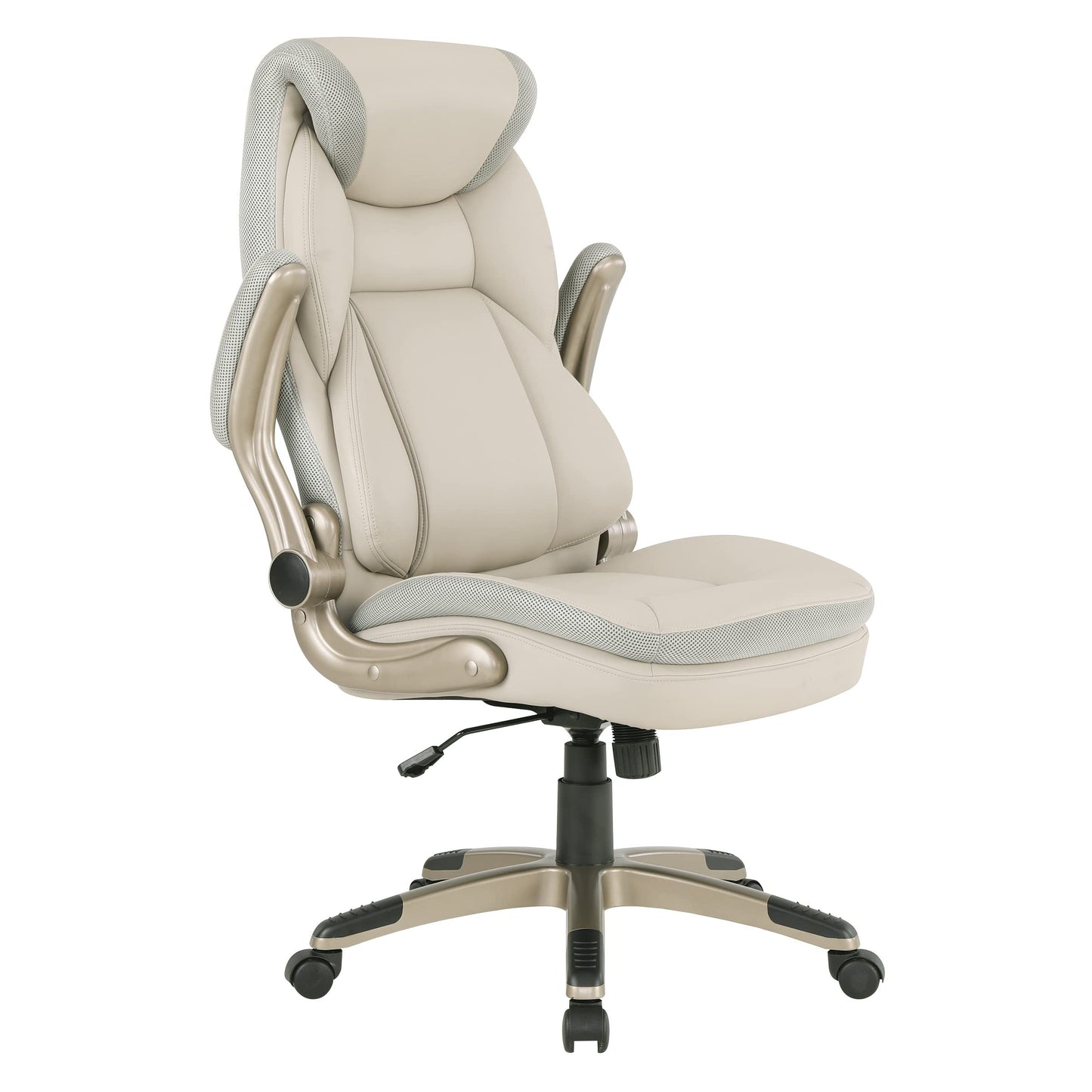 Office Star ECH Series Executive Bonded Leather Office Chair with Lumbar Support and Padded Height Adjustable Arms, Taupe with Cocoa Coated Nylon Base