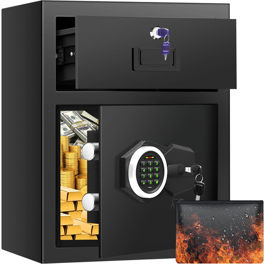 2.8 Cuft Safe Box for Home Documents, Anti-Theft Home Safe with Fireproof Bag, Drawer, Digital Backlit Keypad, Spare Key, Smart Alarm & Mute Function, Safes for Home Office of Money Valuable Jewelry