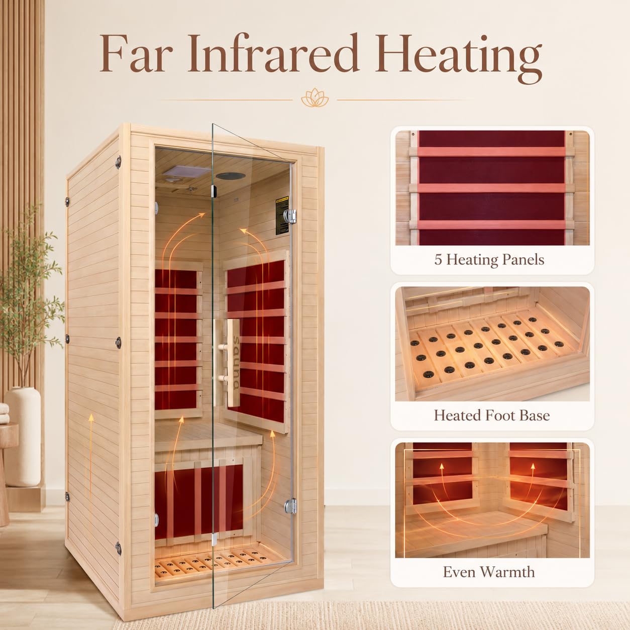 1 Person Far Infrared Sauna for Home, Canadian Hemlock Wood Indoor Sauna Room, 110V 1200W 5 Heating Panels, 149°F Max, 7-Color Light, Bluetooth Audio, Personal Relaxation Cabin, 32 x 34 x 67 in