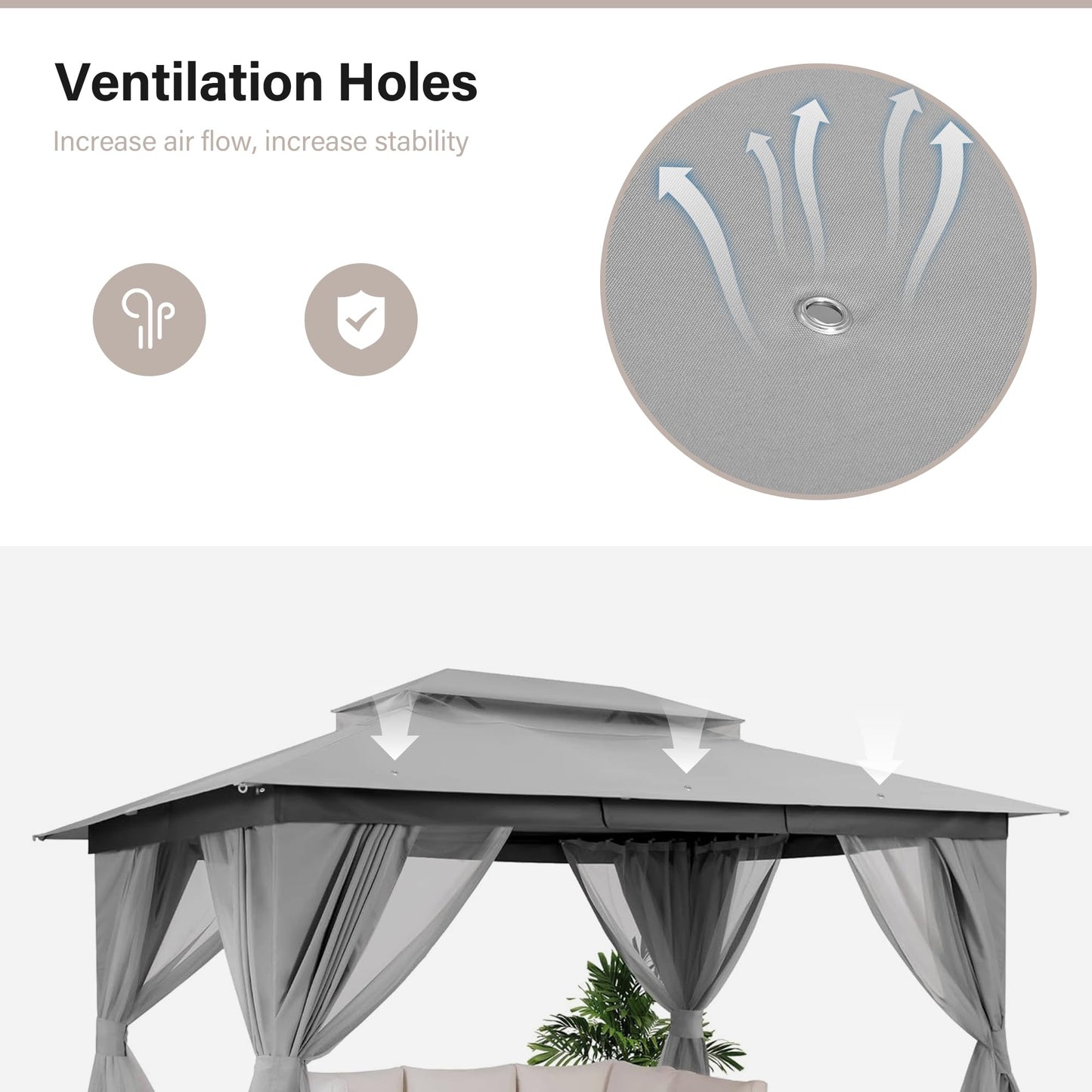 LAUSAINT HOME Patio Gazebo 10'x13', Outdoor Heavy Duty Party Tent Shelter with Double Roofs, Mosquito Nettings and Privacy Screens for Backyard, Garden, Lawn, Gray
