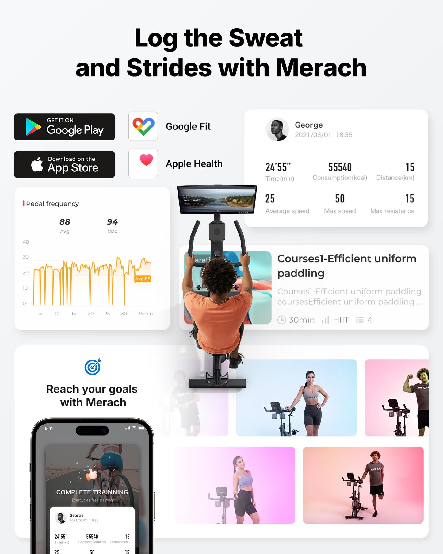 Merach Magnetic Exercise Bike for Home Gym, Low Noise Stationary Bike with Soft Seat Cushion, Indoor Workout Bike with 350 lbs Weight Capacity, Spinning Bike with Self-Developed App, Tablet Mount