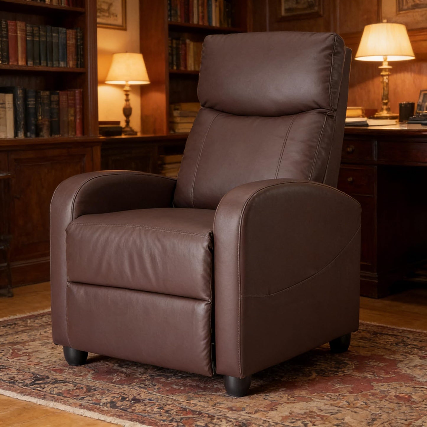 Simple Deluxe Massage Recliner Chair - Adjustable PU Leather Recliner, Luxe Reading Chair & Sofa Chair for Living Room Chairs or Bedroom Chair, Small Recliner for Home Theater, Brown