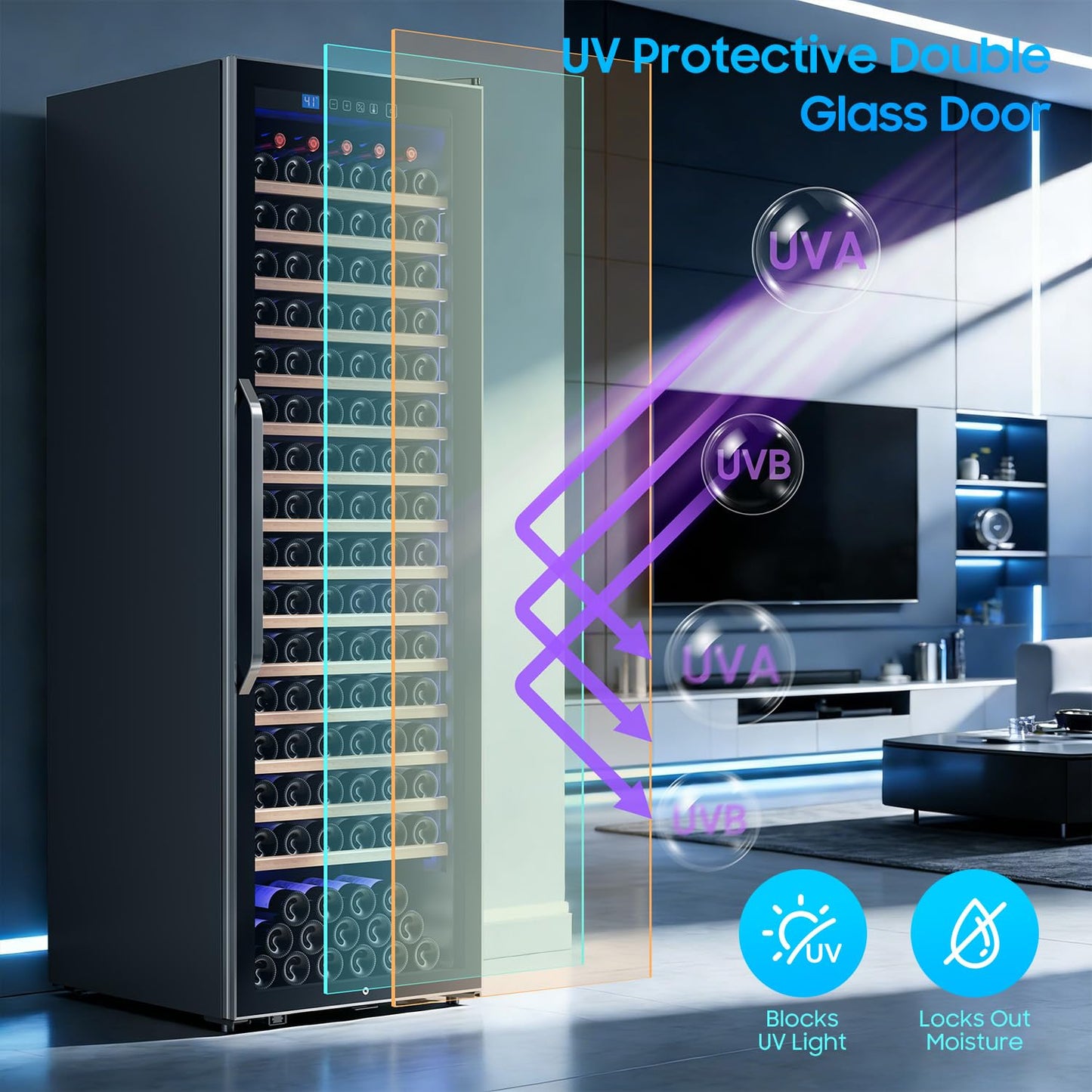 EORICE 24 Inch Wine Fridge Wine Cooler Refrigerator, 187 Bottles Freestanding Wine Cabinet with Sliding Rail Shelves, Glass Door & LED Lights, 41℉-64℉ Quiet Low Noise for Home Office Kitchen
