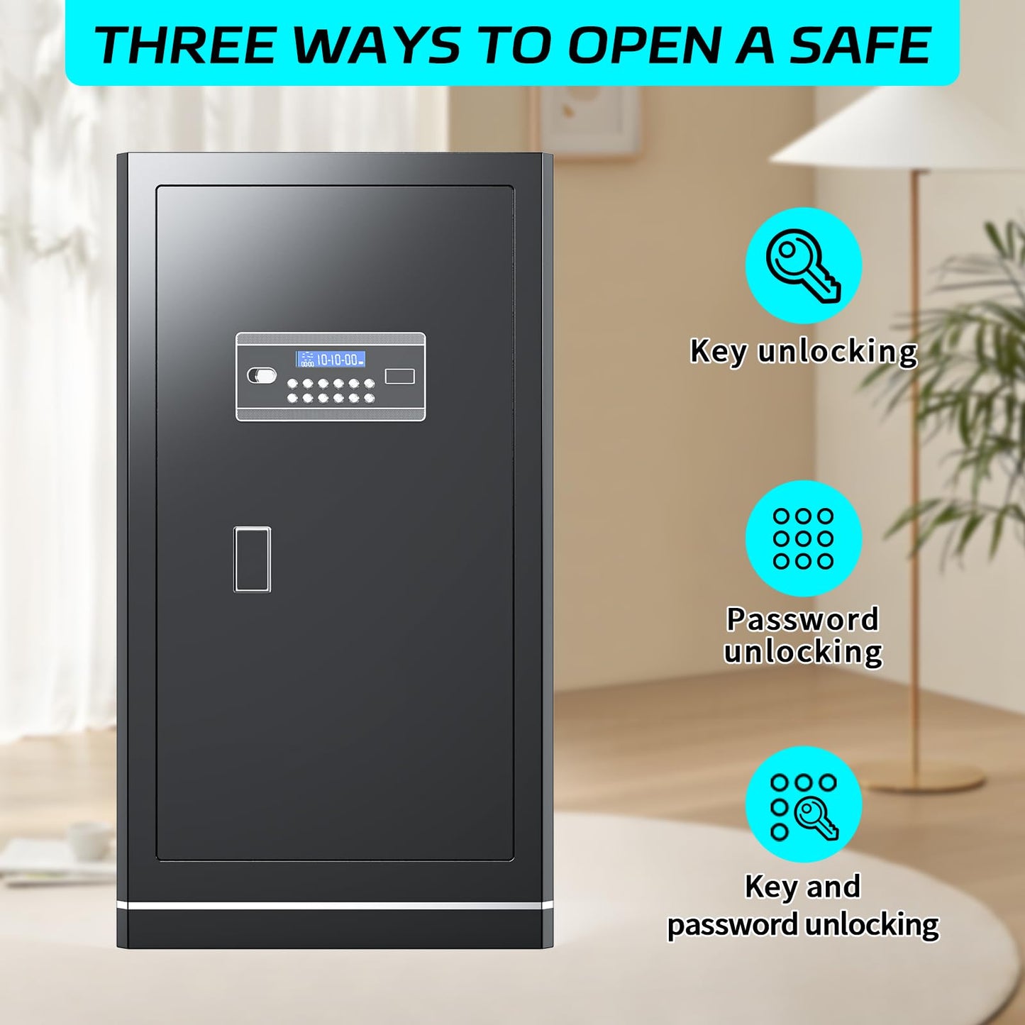 FABAO 6.5 Cuft Safe Box,Home Safe with Fireproof Waterproof Bag,Anti-Theft Digital Security Lock Box with Smart Alert System,Removable Shelf,Built-in Drawer, Personal Document Safes for Money Jewelry