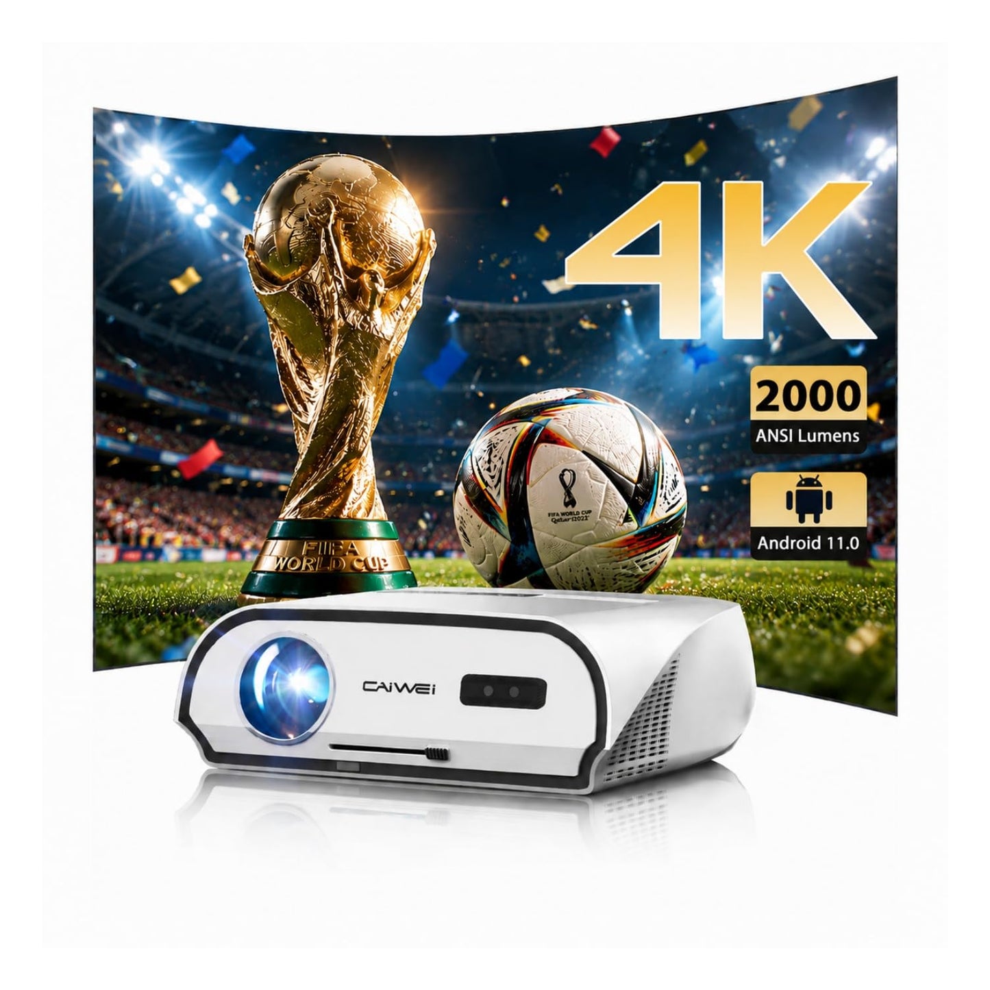 2000 ANSI Daylight Projector 4K, Smart Projector with WiFi 6 & Bluetooth, 38W Speakers, Smart OS, HDMI 2.1 ARC, Quick Focus, 350" Screen, Home Theater Movie Projector for Outdoor, Gaming, Bright Rooms