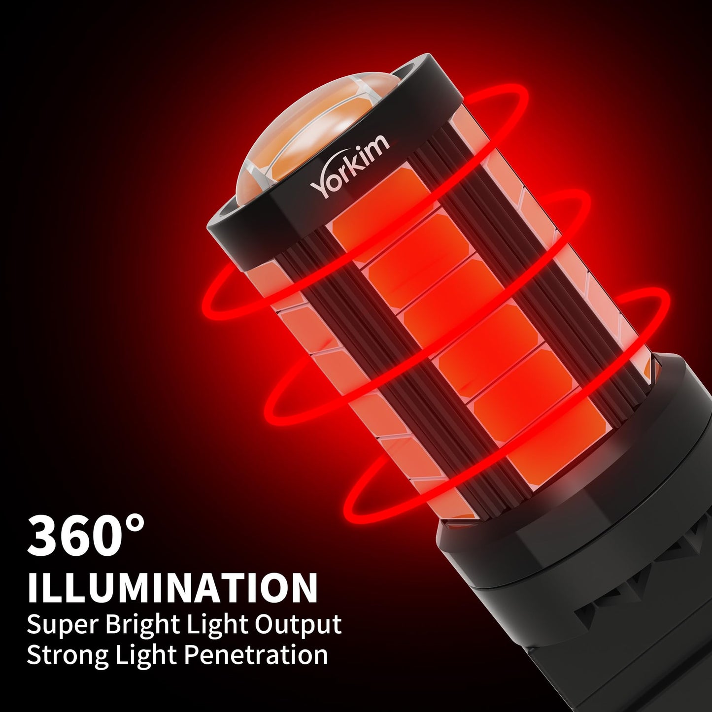 Yorkim 3157 LED Light Bulbs, Red, Super Bright, for Brake/Reverse Lights, Pack of 2