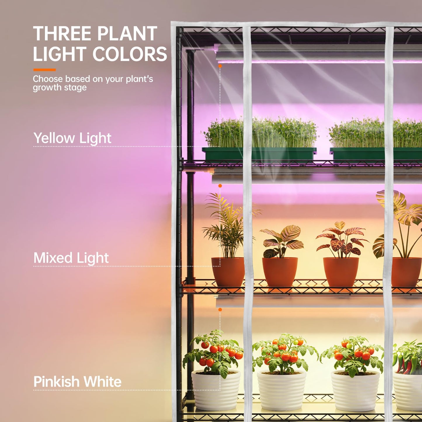 Bstrip Indoor Greenhouse with Grow Light, 5-Tier 47.2"x17.8"x71" Metal Plant Cabinet with Timer & Cover, 4 x 36W Full Spectrum LED Grow Light (3 Color Modes), Seed Starting Trays for Indoor Gardening