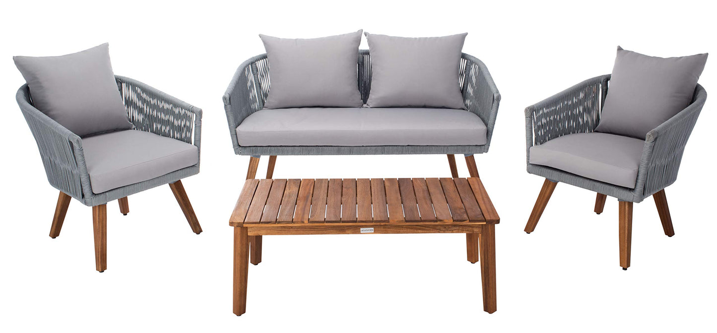 SAFAVIEH PAT7072A Outdoor Velso Rope 4-Piece Seat Cushions and Pillows Included Patio Set