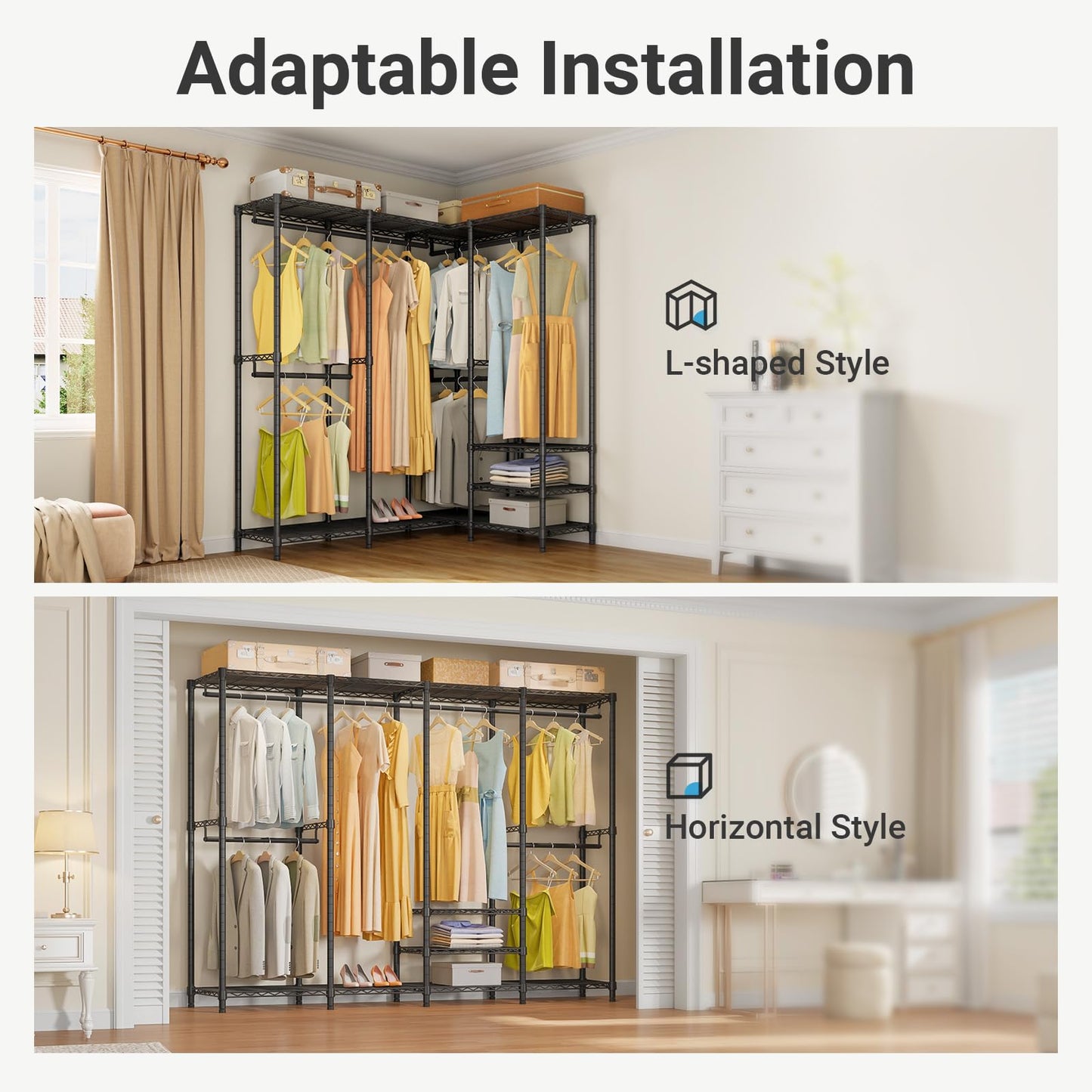 VIPEK V40 Heavy Duty Clothes Rack, 1110lbs Capacity Sturdy Metal Garment Rack, Clothing Rack with 6 Shelves & 4 Hang Rods, Adjustable Open Wardrobe Closet Organizer for Bedroom/Apartment/Retail, Black