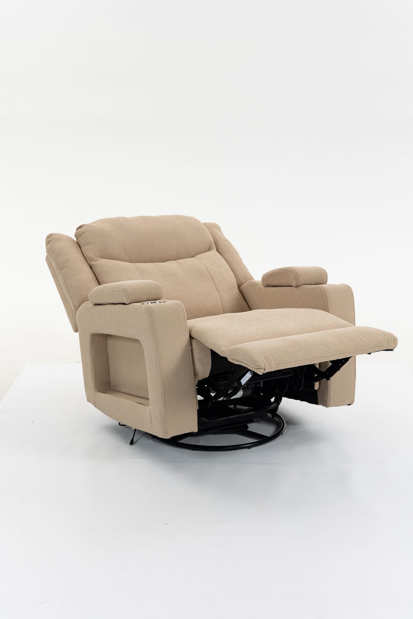 GDFStudio Extra Wide Power Recliner Chair 270 Degree Swivel Velvet Reclining Chair with Heat Massage USB and Type C Charging Ports for Living Room Bedroom Office, Camel