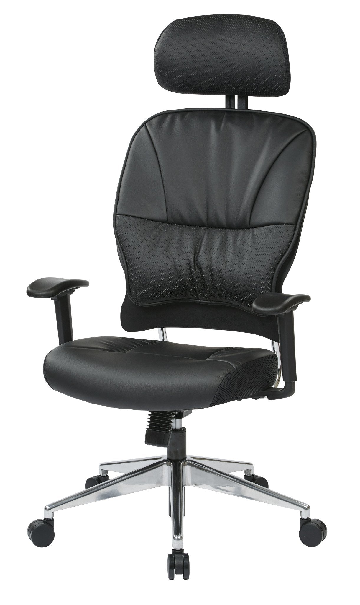 Space Seating Eco Leather Seat and Back, Adjustable Arms and Polished Aluminum Finish Base Executives Chair with Adjustable Headrest, Black