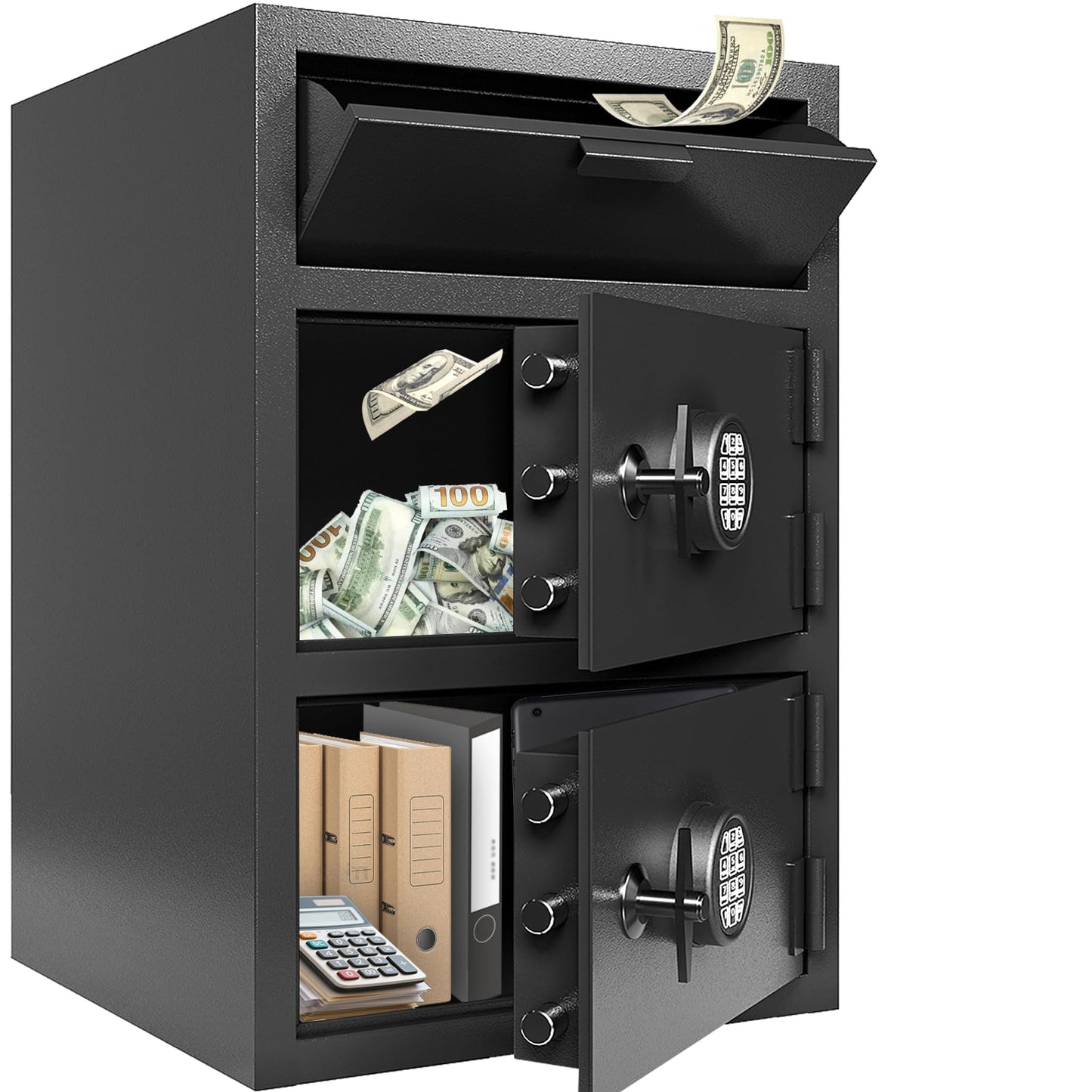 Drop Safe for Business, 9.5 Cuft Double Door Depository Safe with Drop Slot, Heavy Duty 14-Gauge Steel Money Safe with Digital Keypad, Anti-Fishing & Alarm & Fireproof Bag for Home Office Restaurant