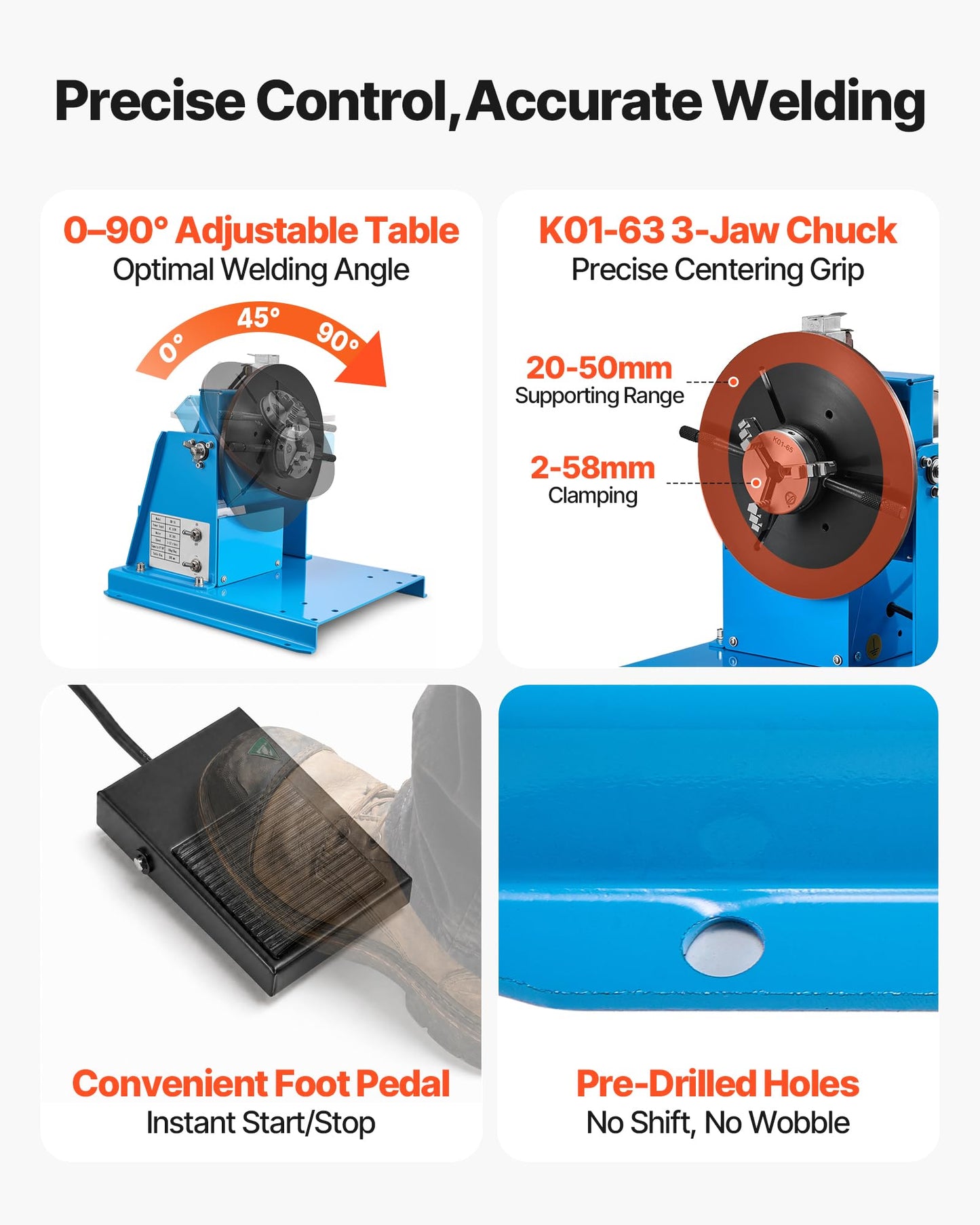 VEVOR Rotary Welding Positioner 10KG, 1-12 RPM 20W, Adjustable 0-90° Turntable with 8.1 Inch 3-Jaw Chuck, Compact Welder Machine for Precision Cutting, Grinding, Assembly, and Testing