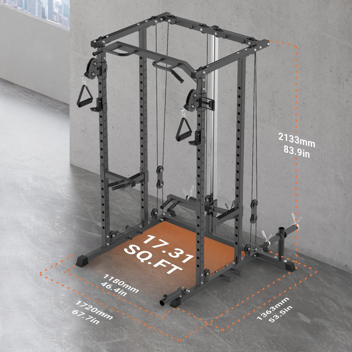 GarveeLife Power Cage,2000LBS All in One Squat Power Rack with Dual Pulley Cable Crossover System,Heavy-Duty Steel Construction Squat Rack for Strength Training