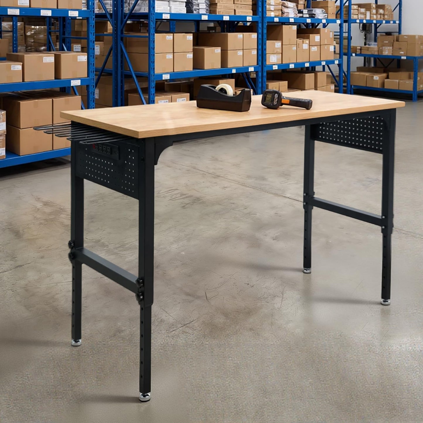60" Heavy-Duty Garage Workbench, 2300LBS Capacity Work Table with Power Strip, Work Bench for Garage, Workshop, Office, Warehouse & Home