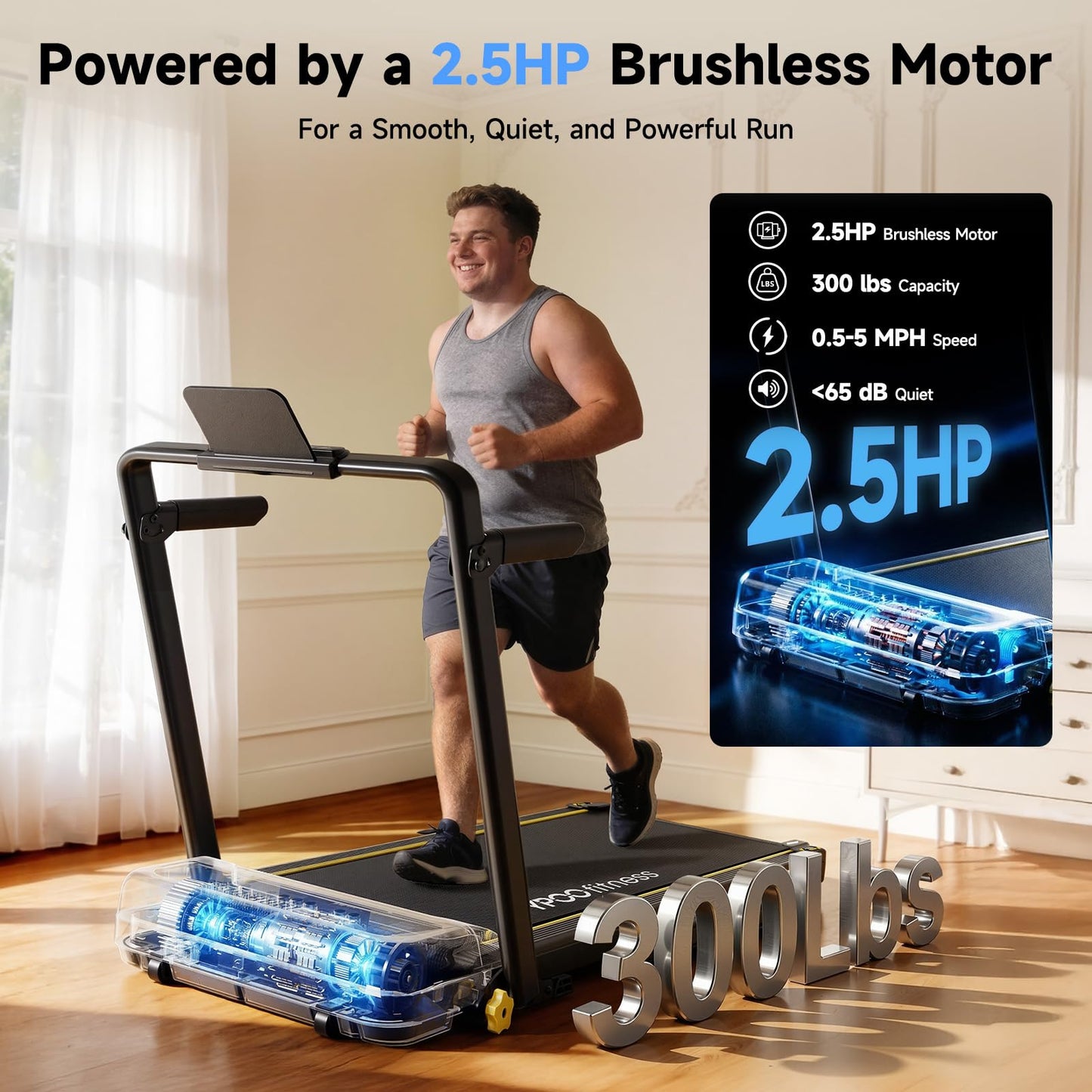 2.5HP Treadmill with Safety Side Handrails and 3 Incline Levels, Smart Fitness Equipment with APP & LED Display & Remote Control for Display for Home Office
