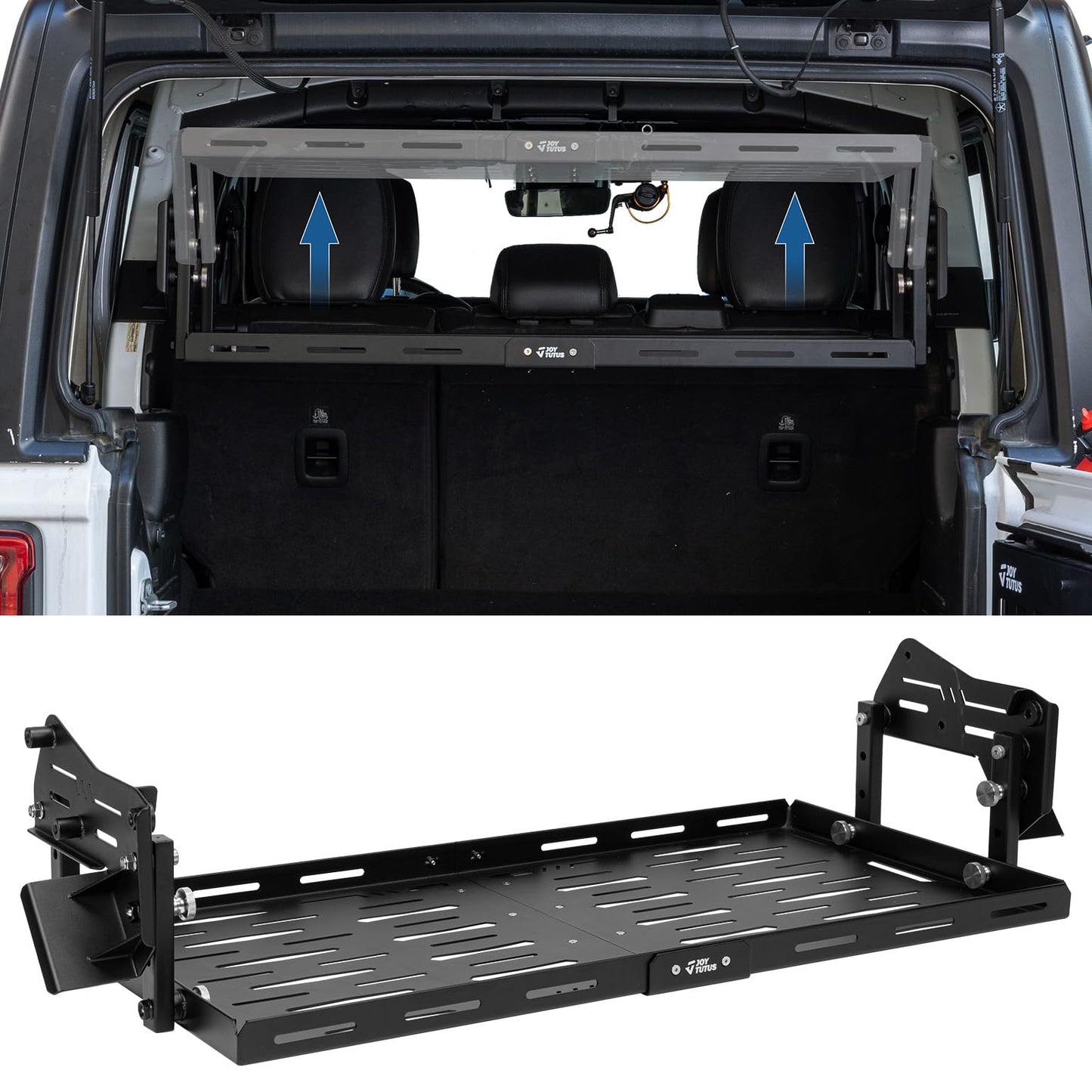 JOYTUTUS Rear Cargo Rack Basket Compatible with Wrangler JL 2018-2023 (Hard-Top Only, Not Fit 2024-2026), 350 LBS Adjustable Height Trunk Interior Luggage Basket Big Storage Carrier, Black