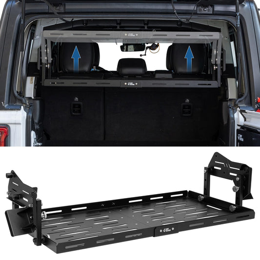JOYTUTUS Rear Cargo Rack Basket Compatible with Wrangler JL 2018-2023 (Hard-Top Only, Not Fit 2024-2026), 350 LBS Adjustable Height Trunk Interior Luggage Basket Big Storage Carrier, Black