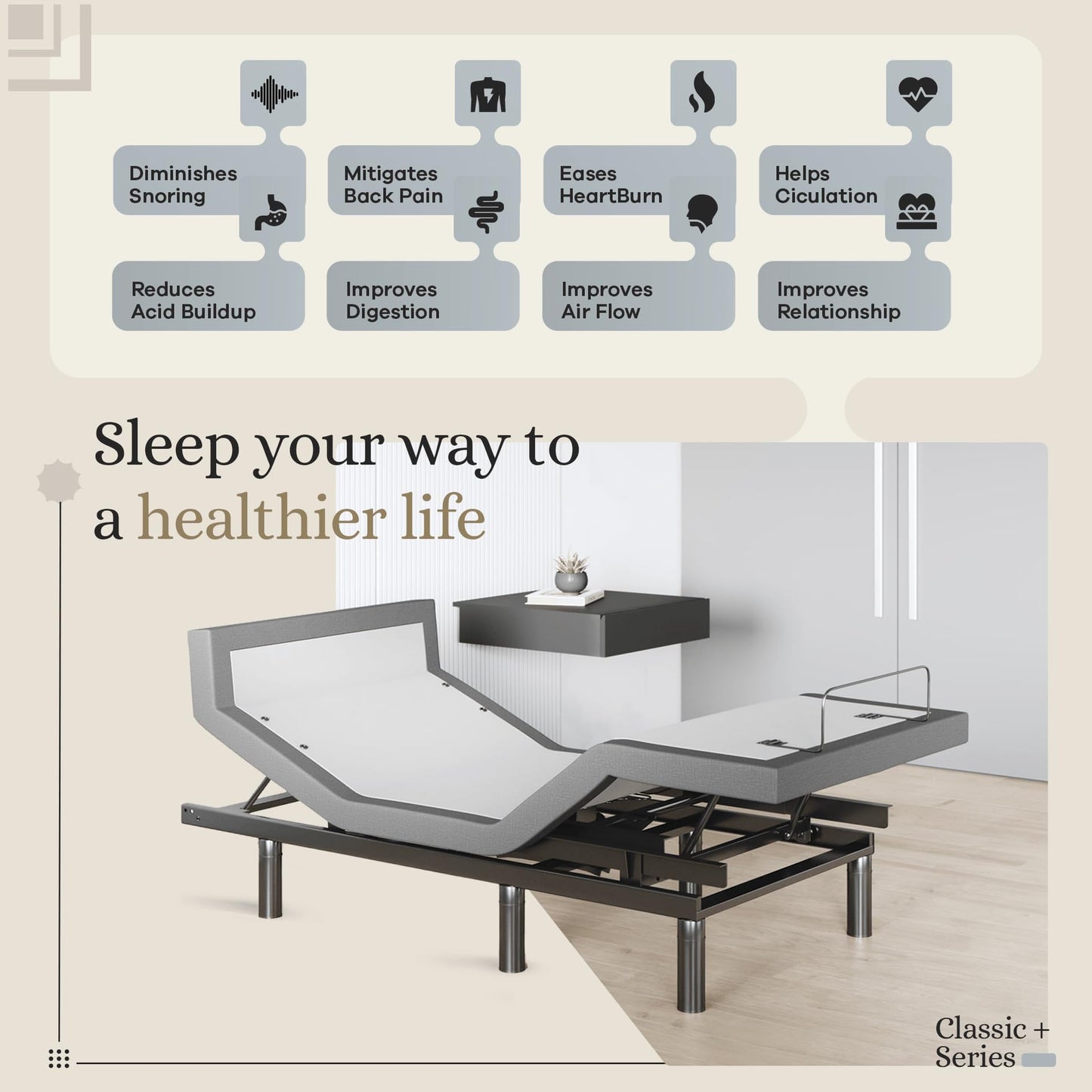 Sven & Son Harmony Adjustable Bed Base, Head and Foot Lift, Massage, Under-Bed Lights, USB, Memory, Zero Gravity Smart Frame - Twin XL