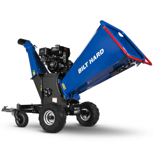 BILT HARD 6 Inch 420cc 15HP E-Start Gas Powered Drum Wood Chipper, 4-Wheels Towable Leaf Branch Shredder Mulcher with Tow Bar, Emergency Stop Bar