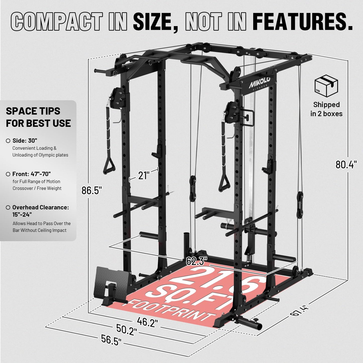 Mikolo K6 Power Cage, Power Rack with Cable Crossover System, Home Gym Packages with Weight Bench, Olympic Barbell, 230b Rubber Weight Set-Black