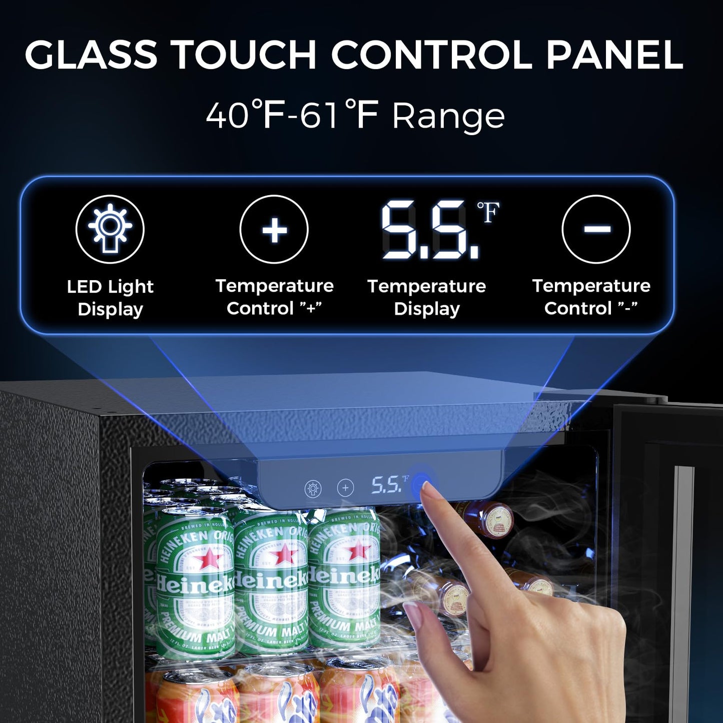 Electactic 68 Cans Beverage Refrigerator Cooler,1.7 cu.ft Mini Fridge with Seamless Stainless Steel & Glass Door for Beer, Soda,Wine, Digital Temperature Control for Home Office Bar