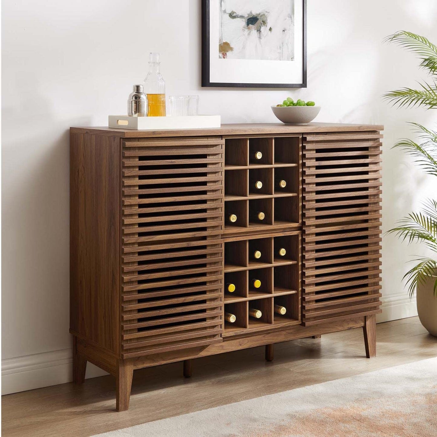 Modway Render Mid-Century Modern Wine Bar Cabinet in Walnut, 17 x 46 x 37